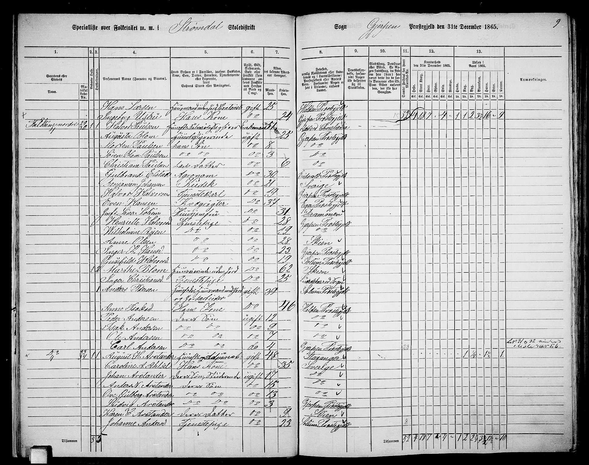 RA, 1865 census for Gjerpen, 1865, p. 25