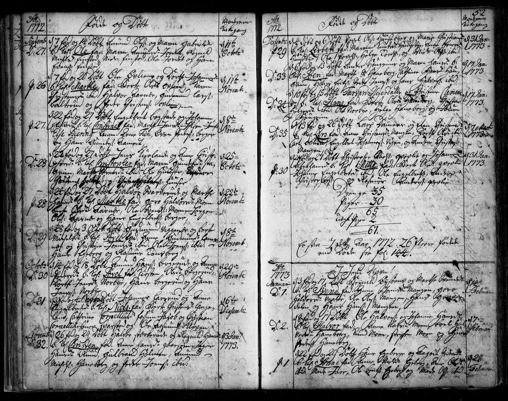 Aurskog prestekontor Kirkebøker, SAO/A-10304a/F/Fa/L0003: Parish register (official) no. I 3, 1767-1807, p. 52