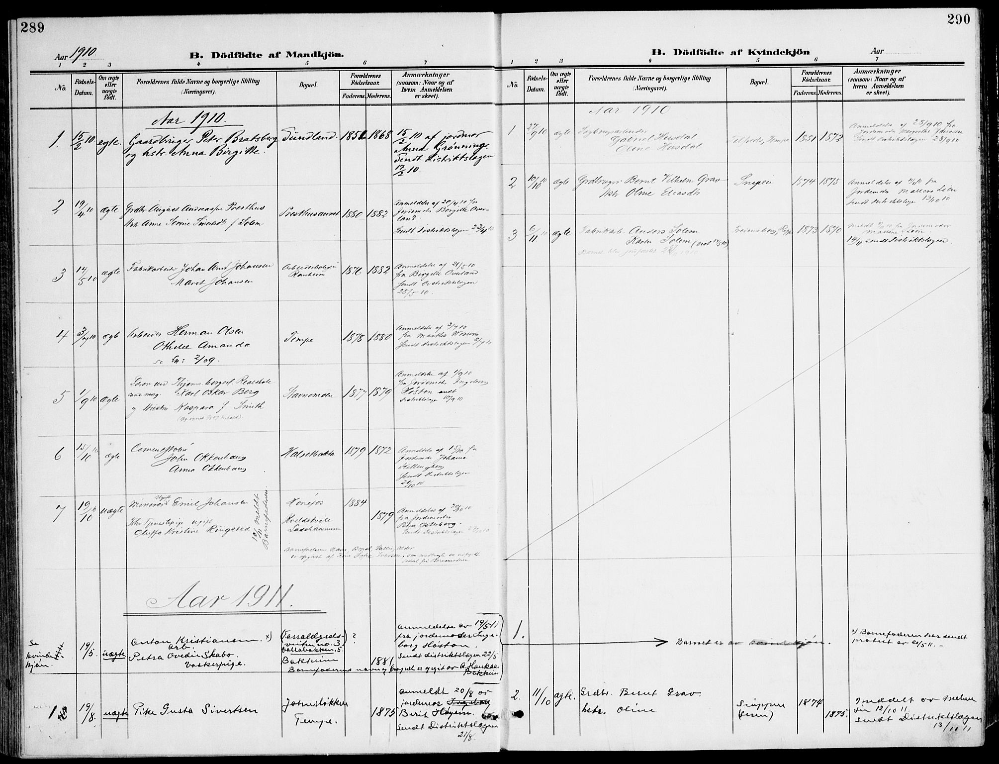 Ministerialprotokoller, klokkerbøker og fødselsregistre - Sør-Trøndelag, SAT/A-1456/607/L0320: Parish register (official) no. 607A04, 1907-1915, p. 289-290