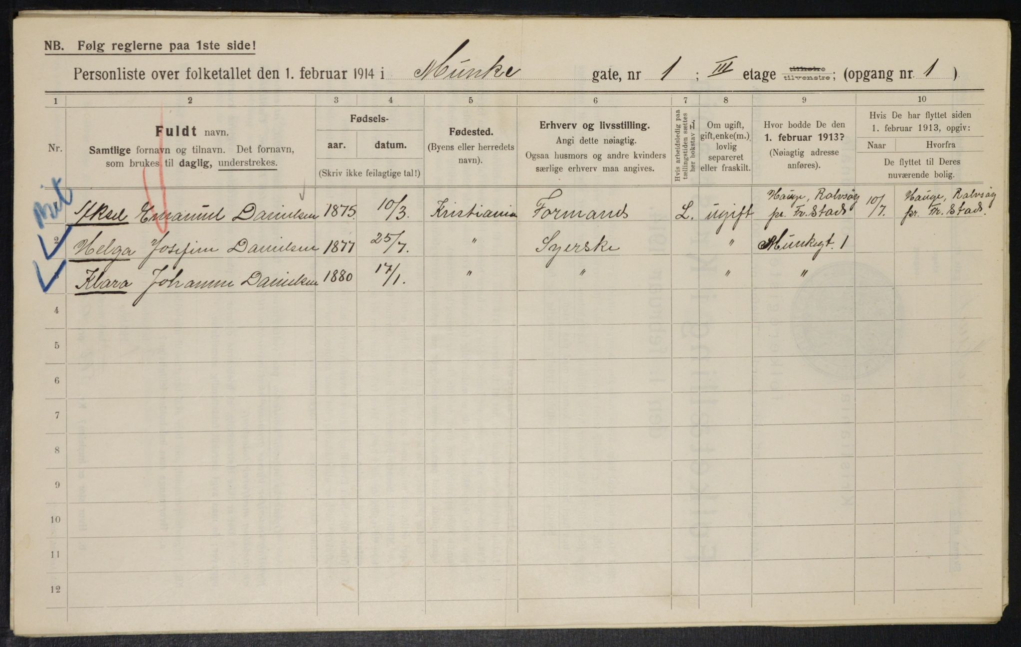 OBA, Municipal Census 1914 for Kristiania, 1914, p. 67926