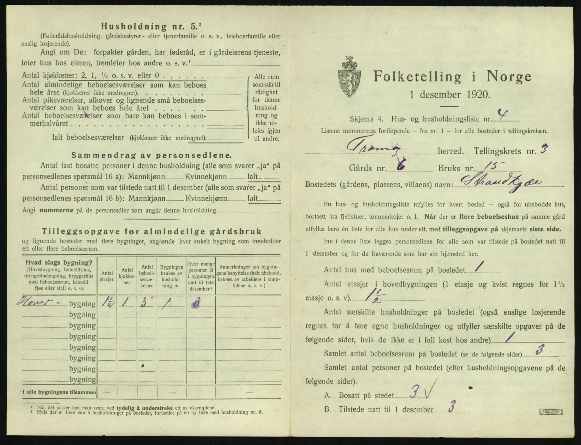 SAK, 1920 census for Tromøy, 1920, p. 237