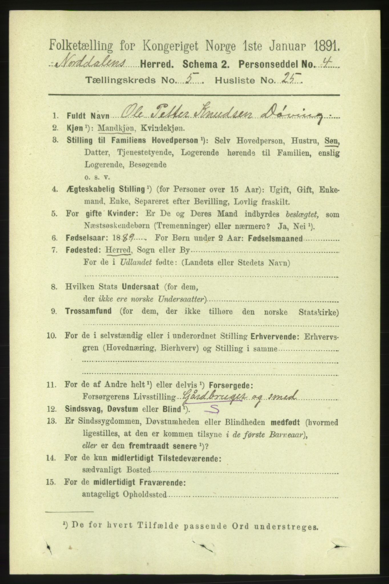 RA, 1891 census for 1524 Norddal, 1891, p. 1133