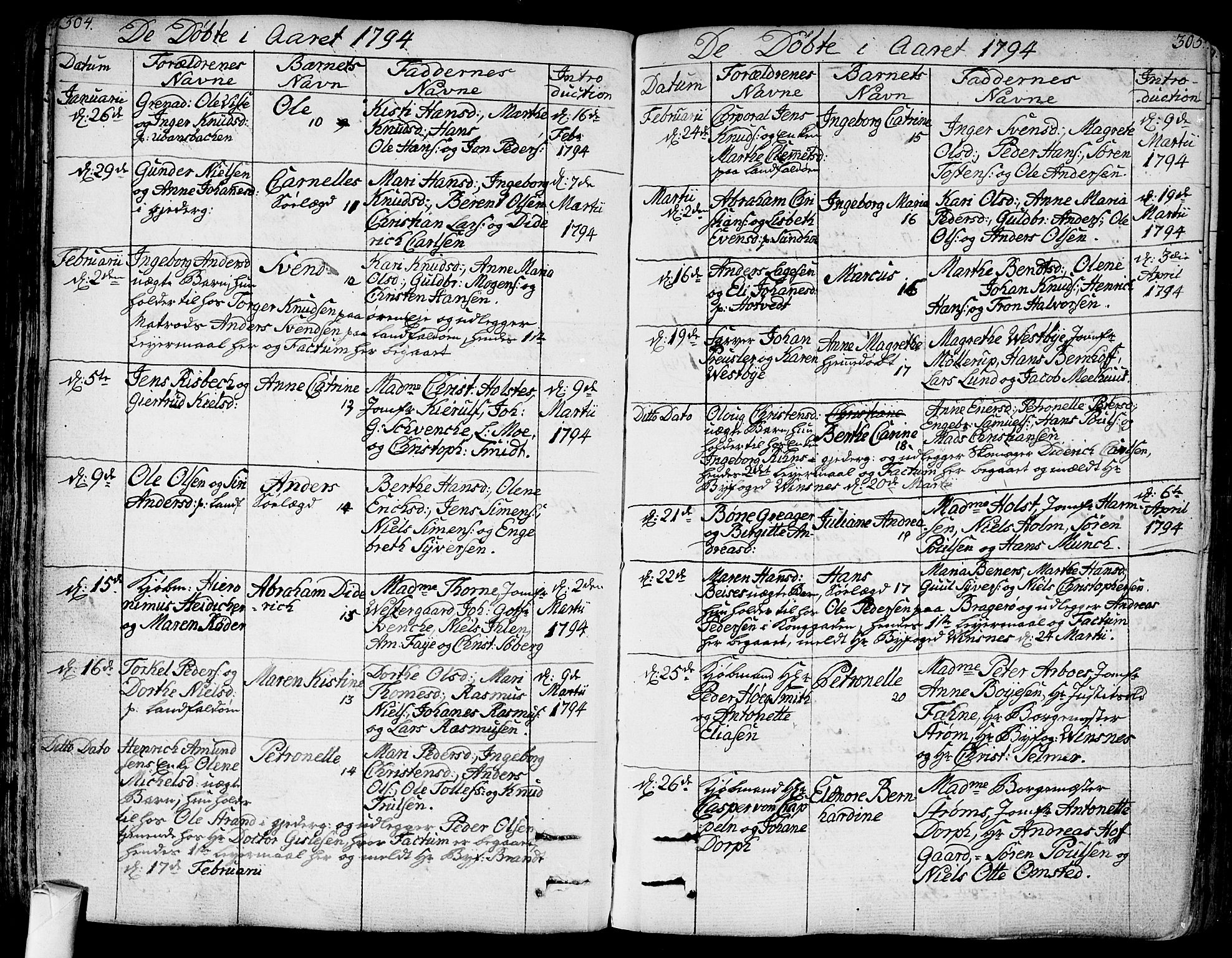 Bragernes kirkebøker, AV/SAKO-A-6/F/Fa/L0006a: Parish register (official) no. I 6, 1782-1814, p. 304-305