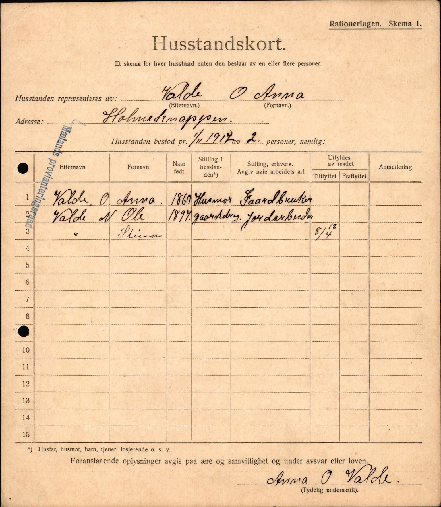 IKAH, Meland kommune, Provianteringsrådet, Husstander per 01.11.1917, 1917-1918, p. 156