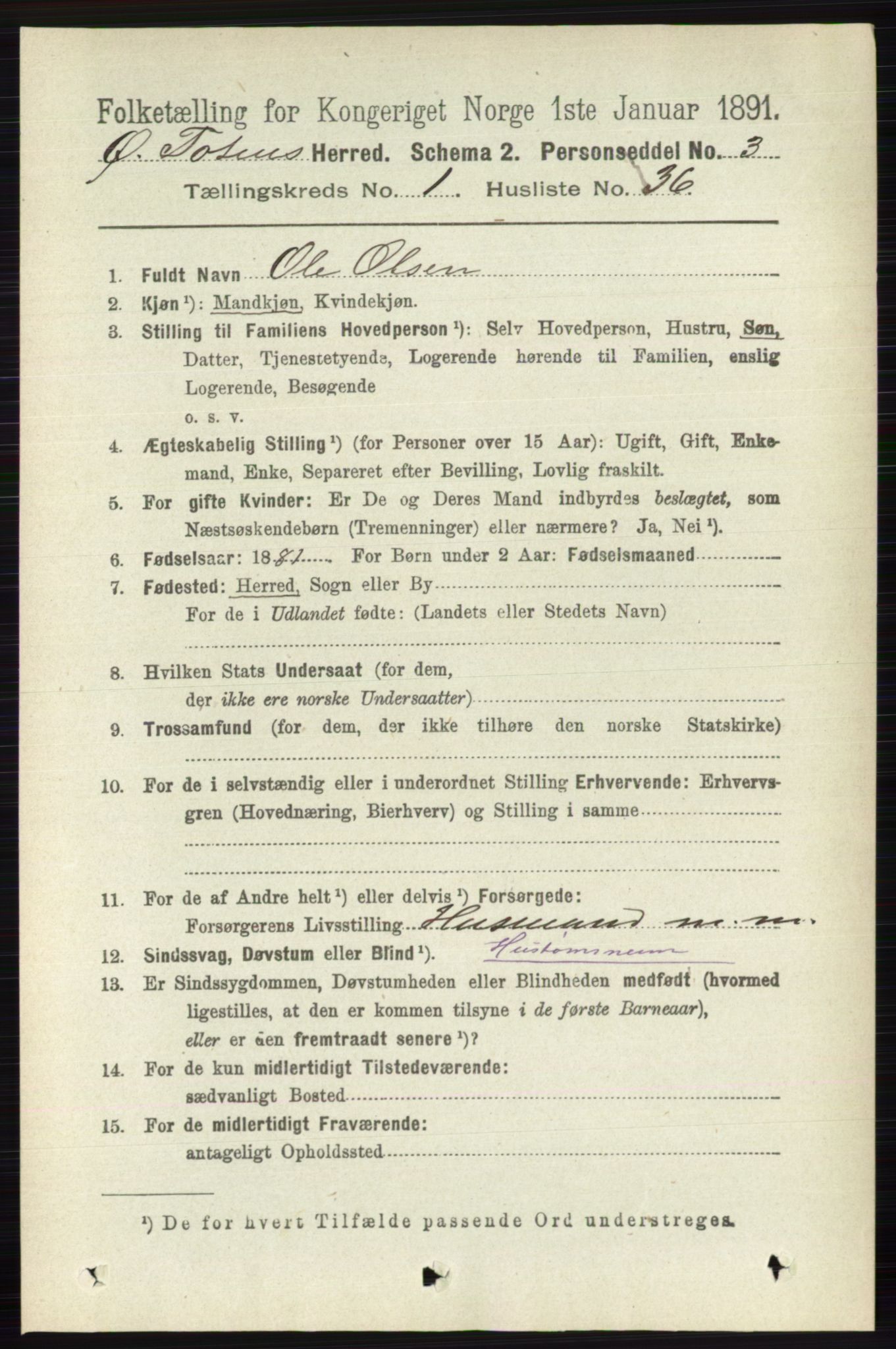 RA, 1891 census for 0528 Østre Toten, 1891, p. 356