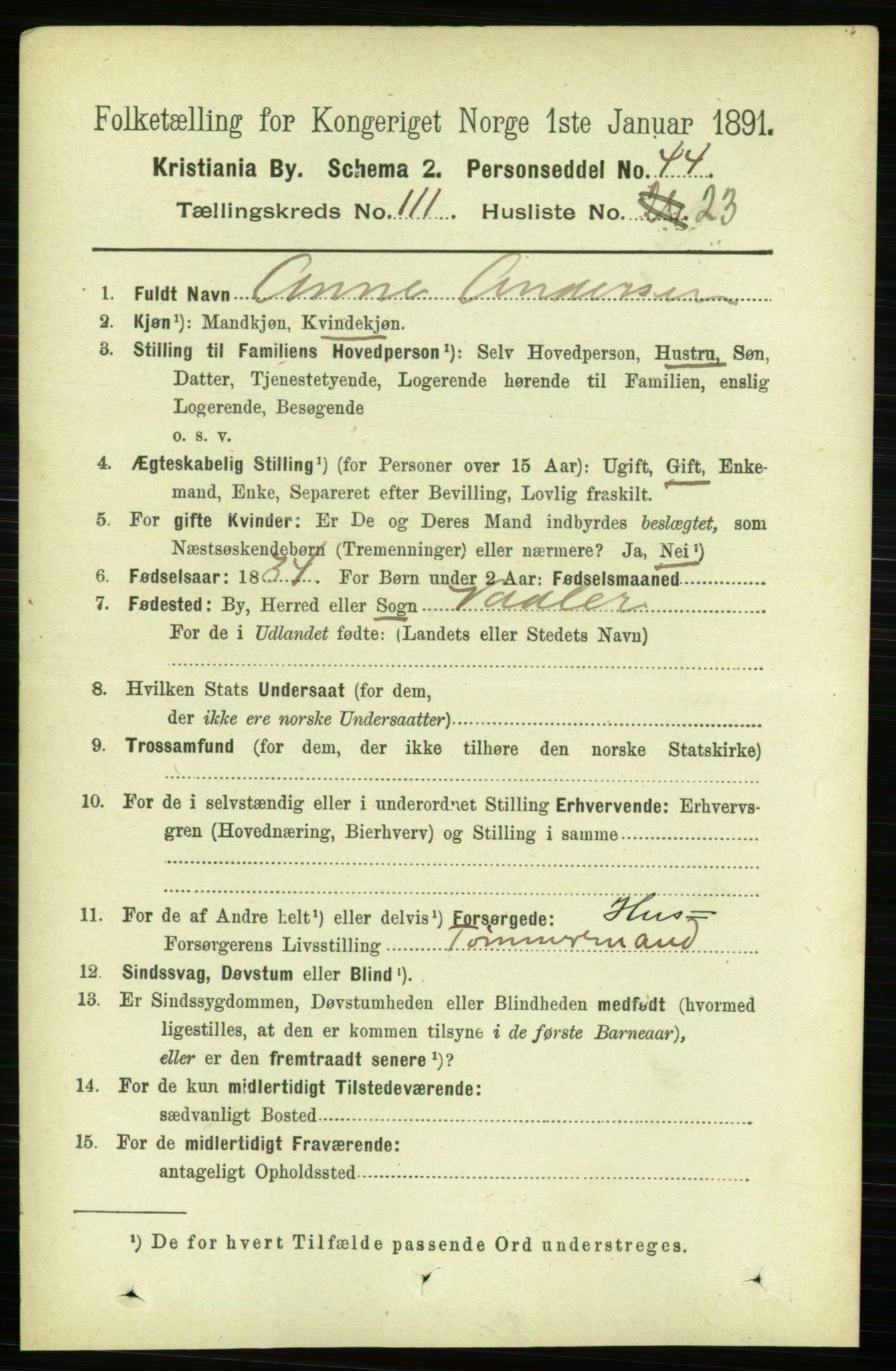 RA, 1891 census for 0301 Kristiania, 1891, p. 58444