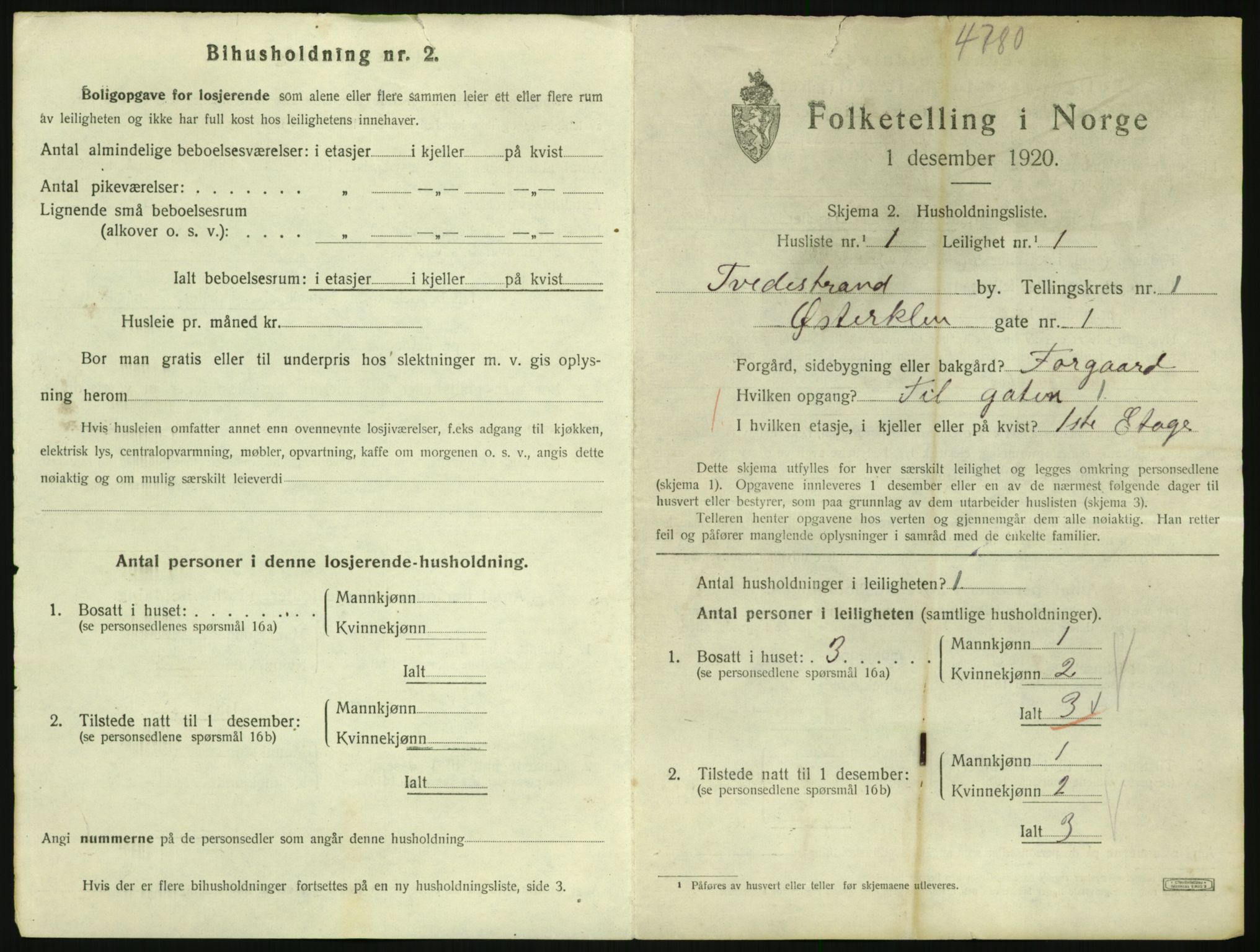 SAK, 1920 census for Tvedestrand, 1920, p. 603