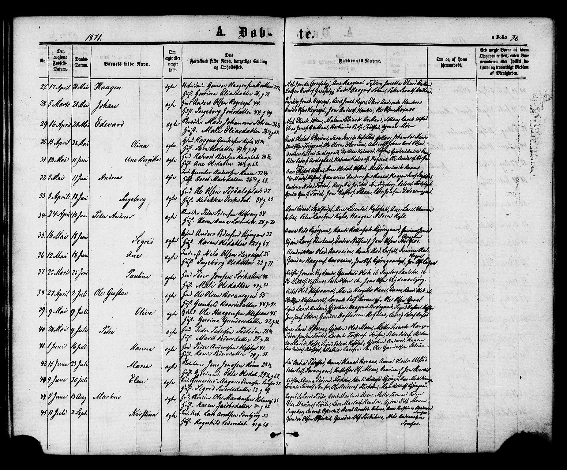 Ministerialprotokoller, klokkerbøker og fødselsregistre - Nord-Trøndelag, SAT/A-1458/703/L0029: Parish register (official) no. 703A02, 1863-1879, p. 36