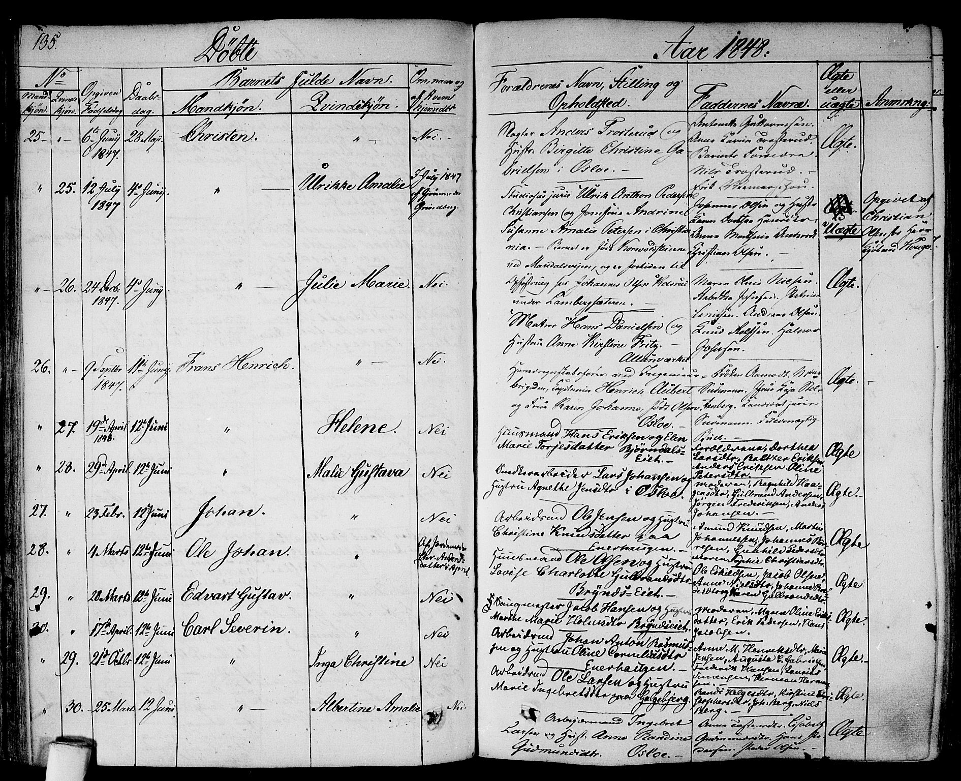 Gamlebyen prestekontor Kirkebøker, AV/SAO-A-10884/F/Fa/L0003: Parish register (official) no. 3, 1829-1849, p. 135