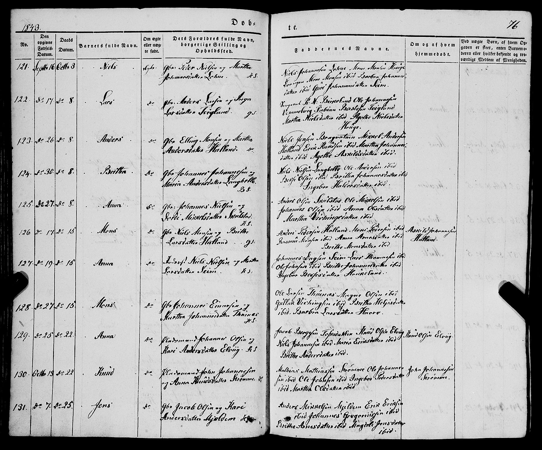 Haus sokneprestembete, AV/SAB-A-75601/H/Haa: Parish register (official) no. A 15, 1838-1847, p. 76