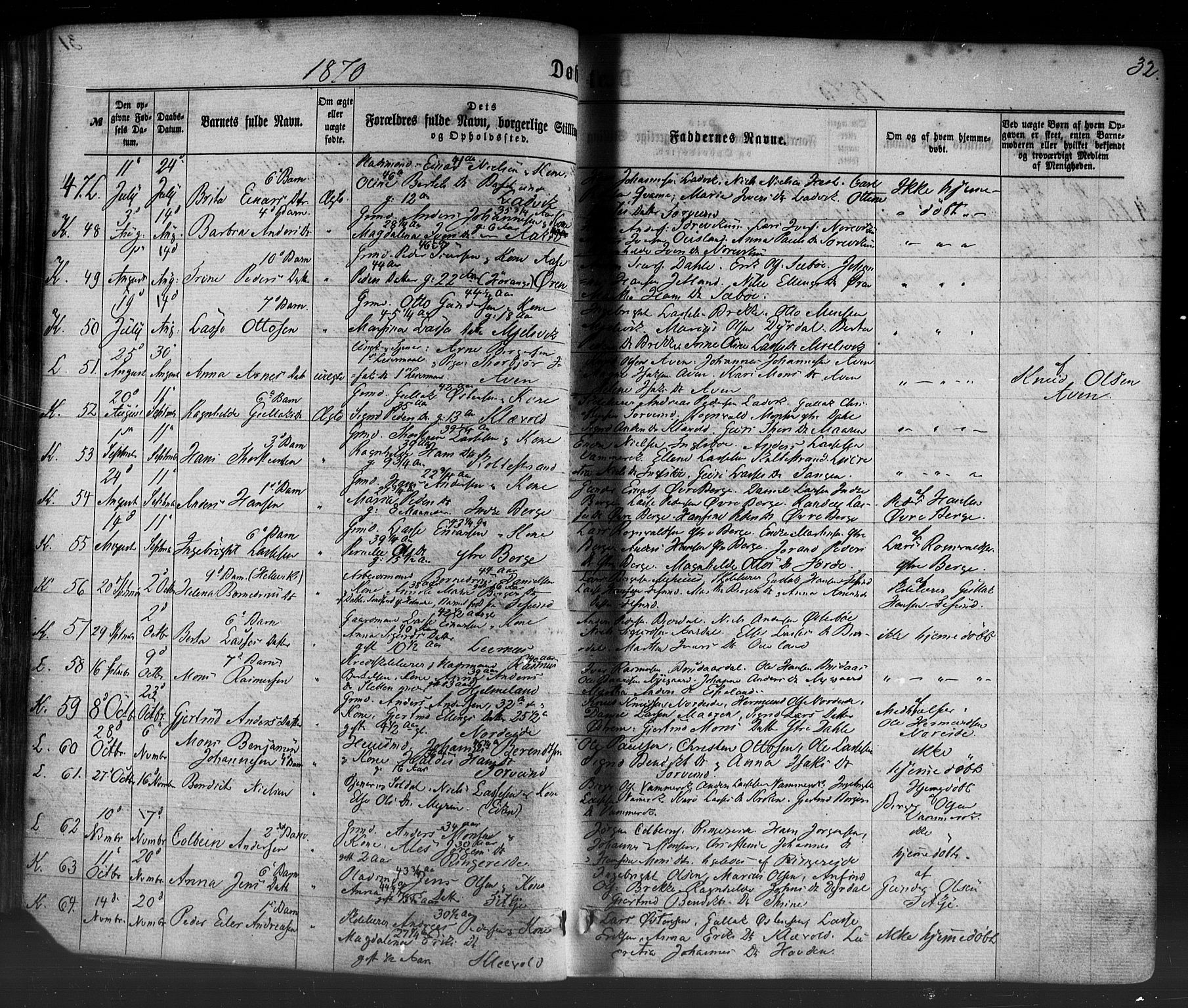 Lavik sokneprestembete, SAB/A-80901: Parish register (official) no. A 4, 1864-1881, p. 32