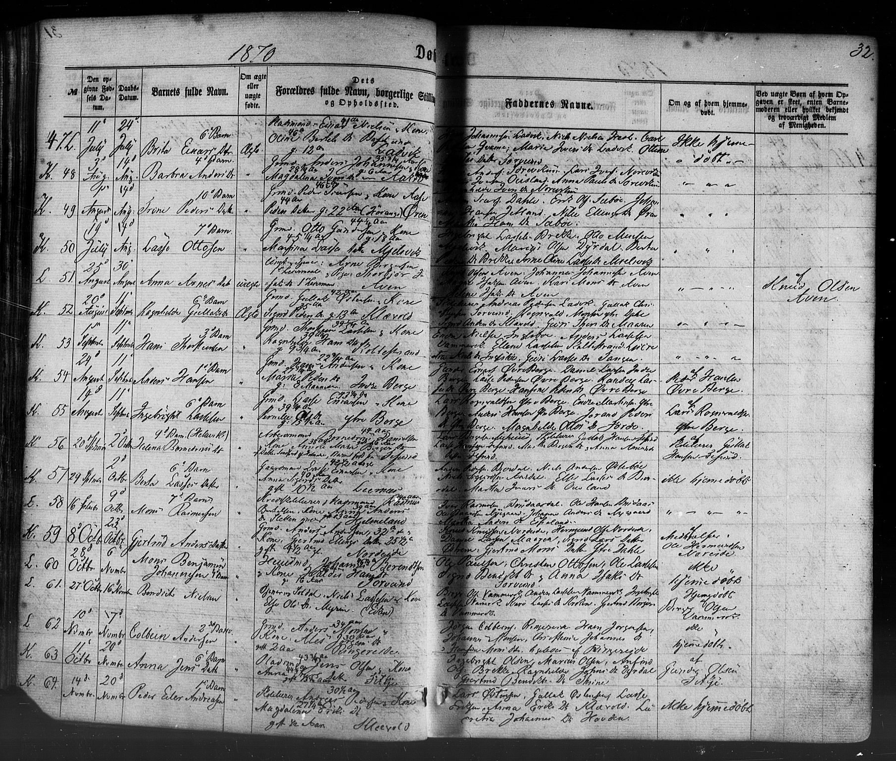 Lavik sokneprestembete, AV/SAB-A-80901: Parish register (official) no. A 4, 1864-1881, p. 32