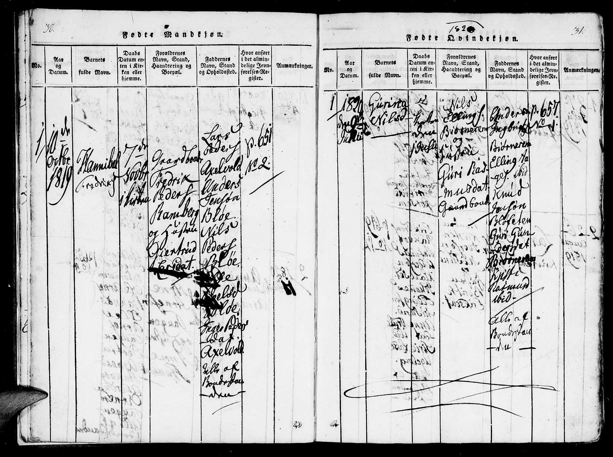 Ministerialprotokoller, klokkerbøker og fødselsregistre - Møre og Romsdal, AV/SAT-A-1454/560/L0718: Parish register (official) no. 560A02, 1817-1844, p. 30-31