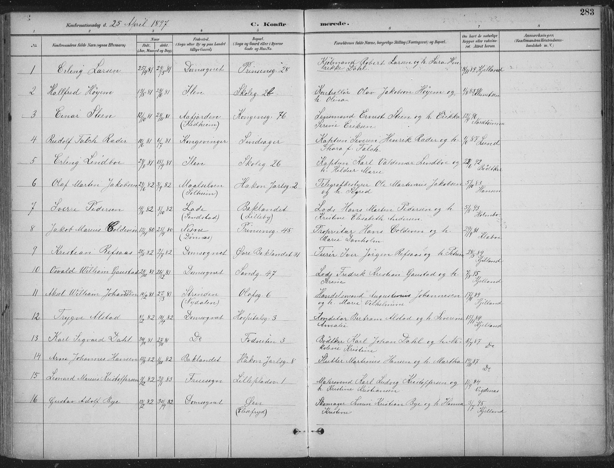 Ministerialprotokoller, klokkerbøker og fødselsregistre - Sør-Trøndelag, SAT/A-1456/601/L0062: Parish register (official) no. 601A30, 1891-1911, p. 283