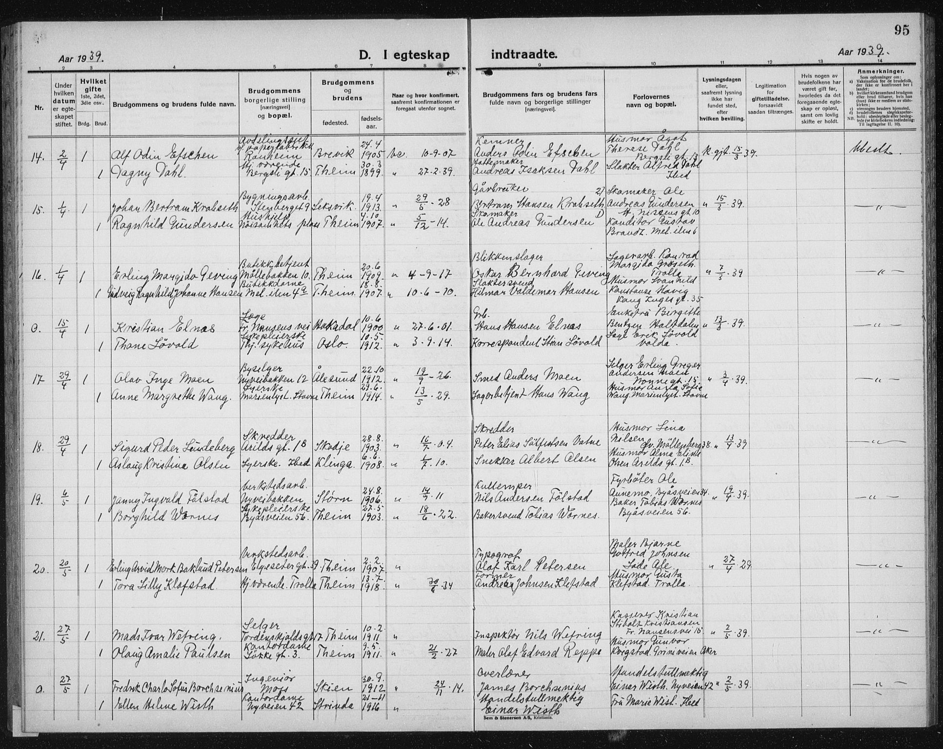 Ministerialprotokoller, klokkerbøker og fødselsregistre - Sør-Trøndelag, AV/SAT-A-1456/603/L0176: Parish register (copy) no. 603C04, 1923-1941, p. 95