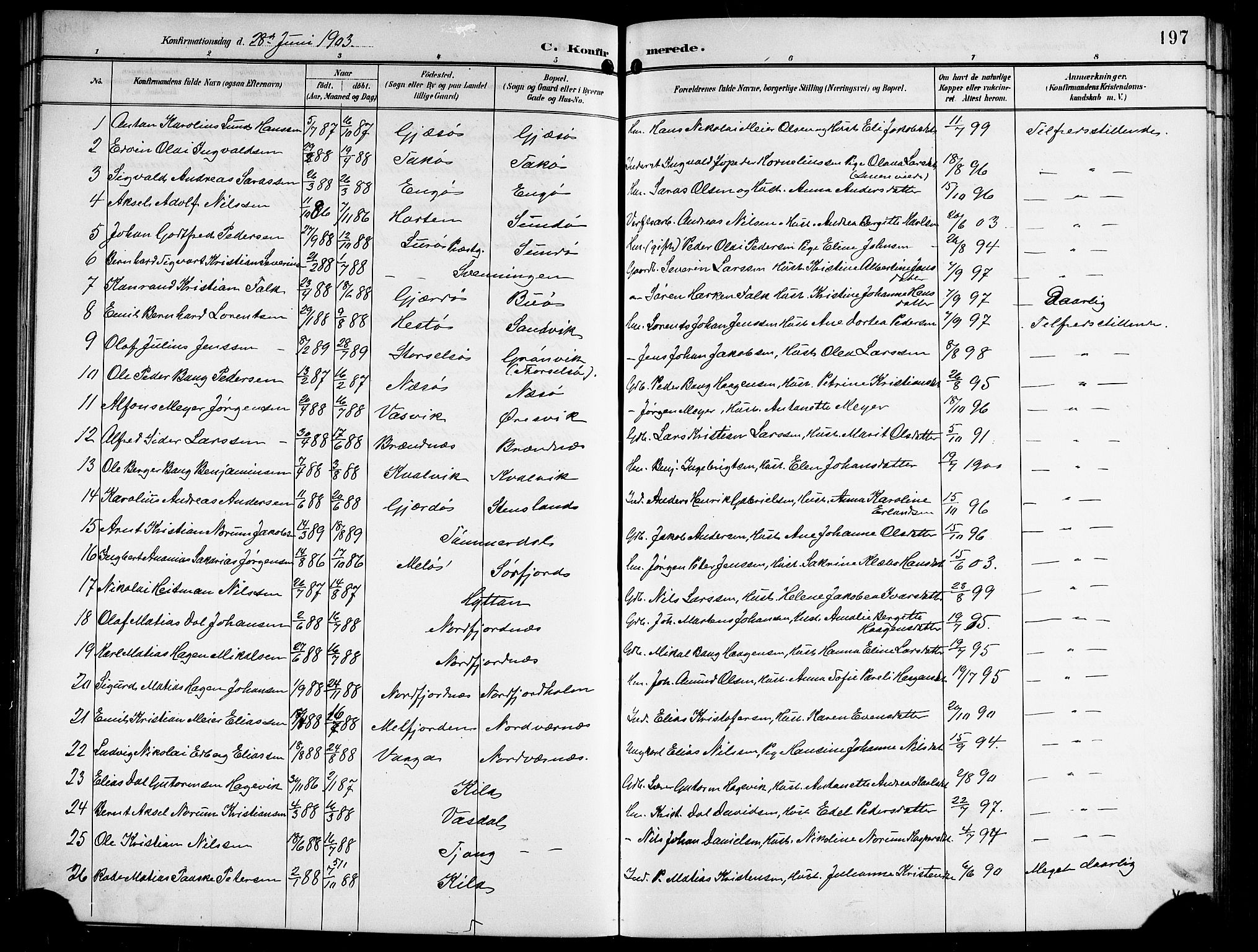 Ministerialprotokoller, klokkerbøker og fødselsregistre - Nordland, SAT/A-1459/841/L0621: Parish register (copy) no. 841C05, 1897-1923, p. 197