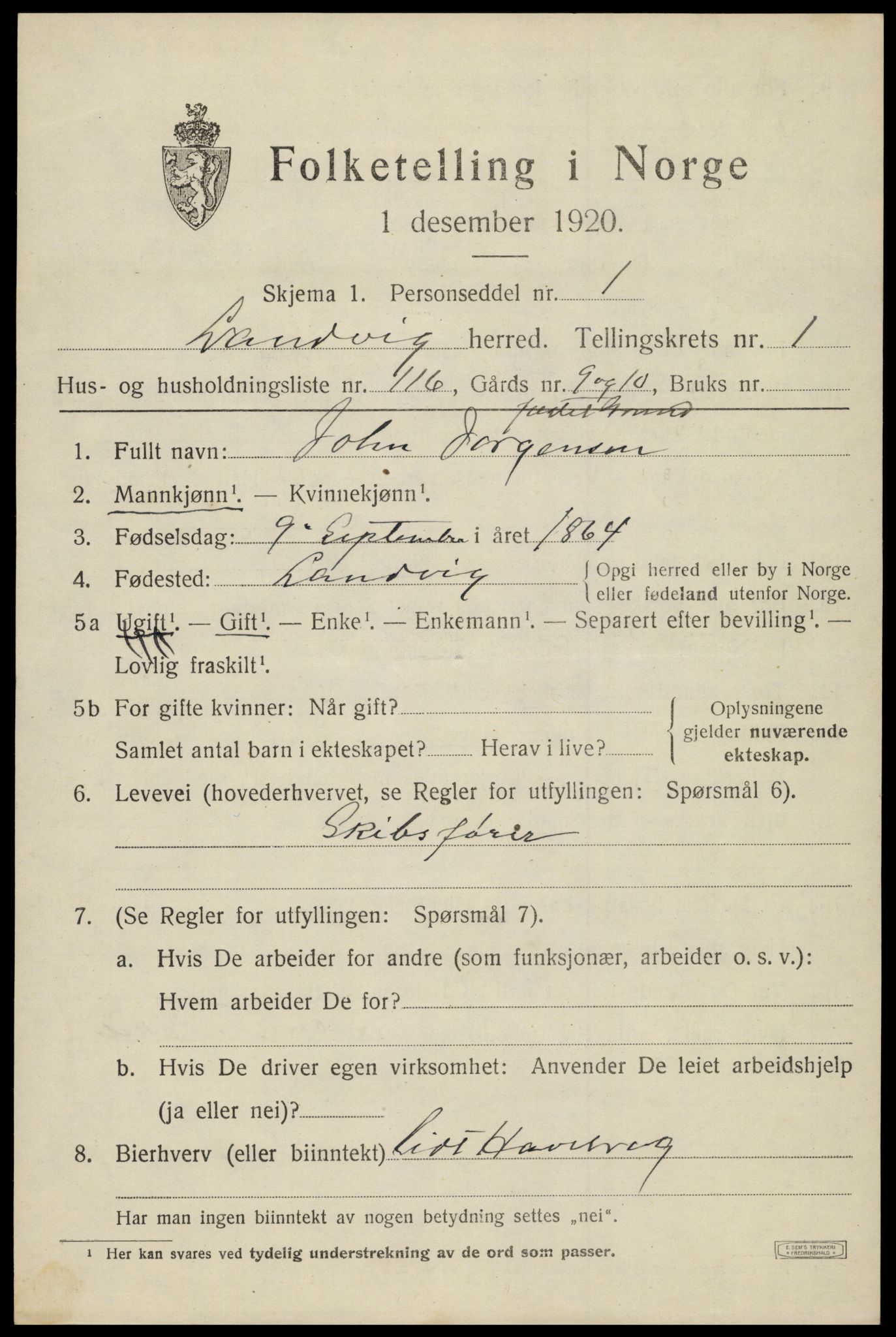 SAK, 1920 census for Landvik, 1920, p. 1768