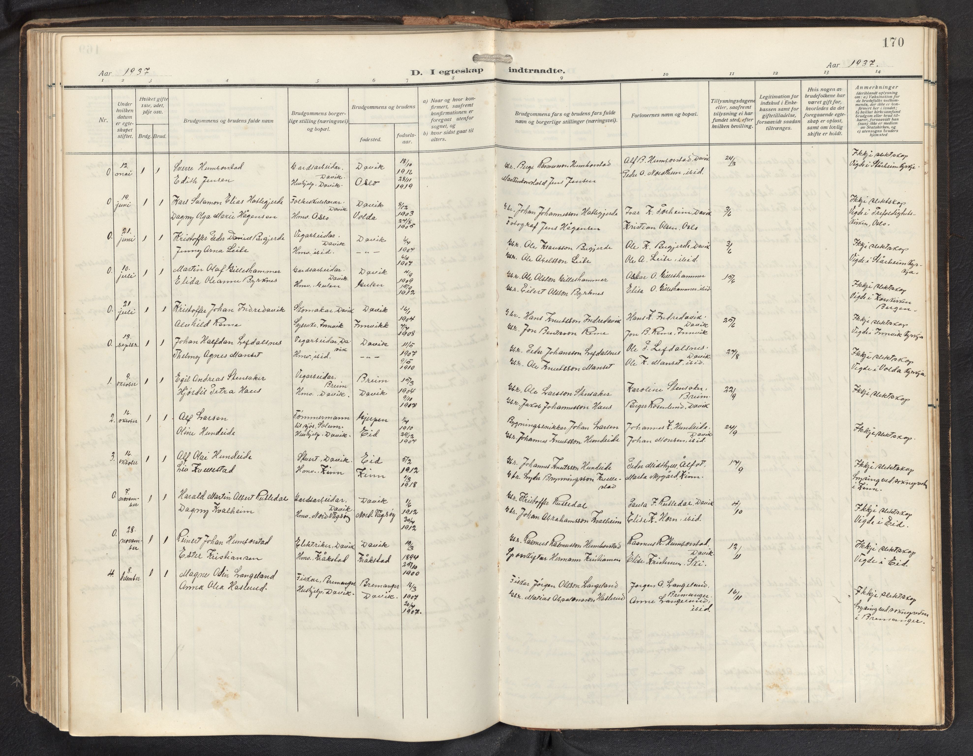 Davik sokneprestembete, AV/SAB-A-79701/H/Hab/Haba/L0003: Parish register (copy) no. A 3, 1912-1947, p. 169b-170a