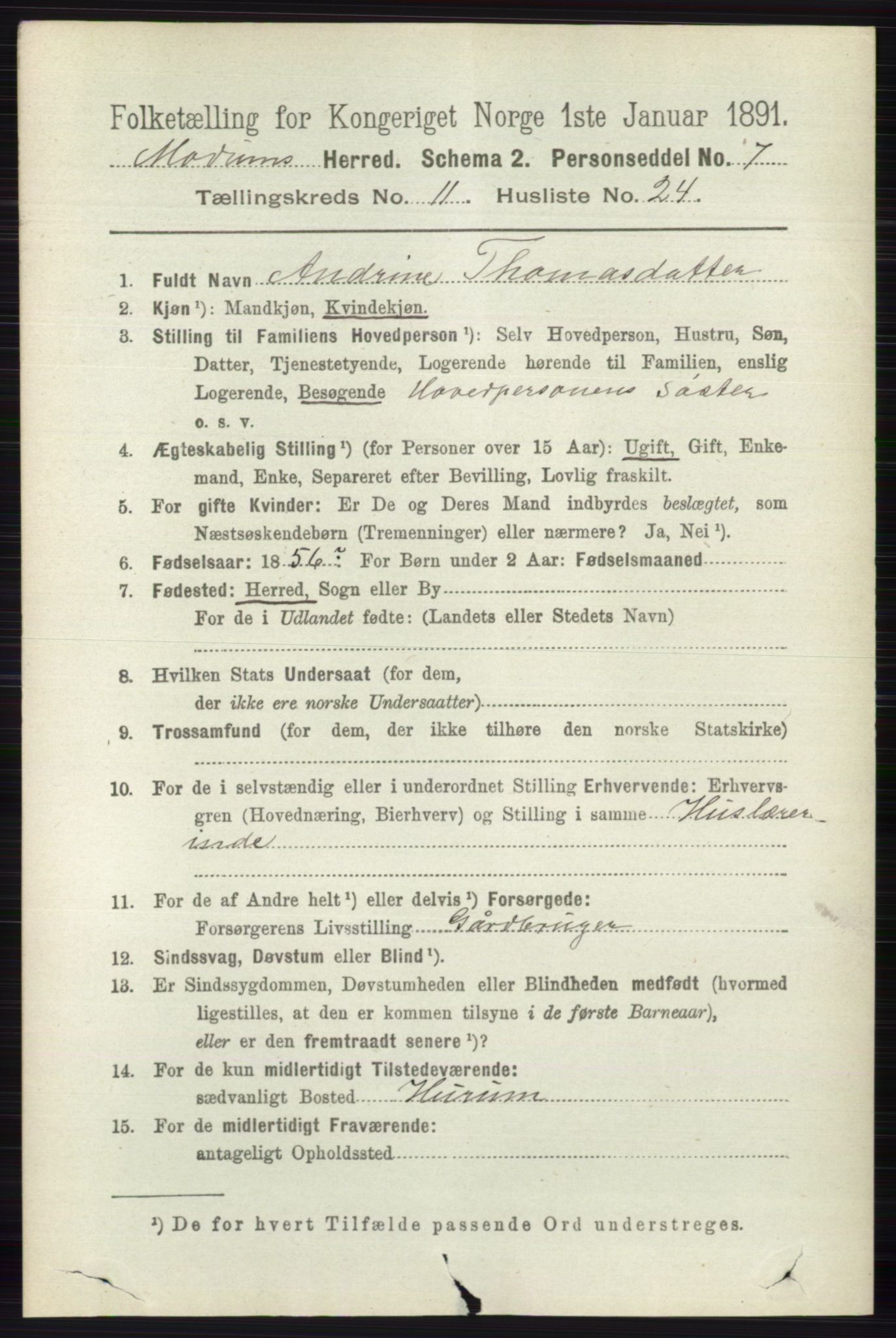 RA, 1891 census for 0623 Modum, 1891, p. 4366