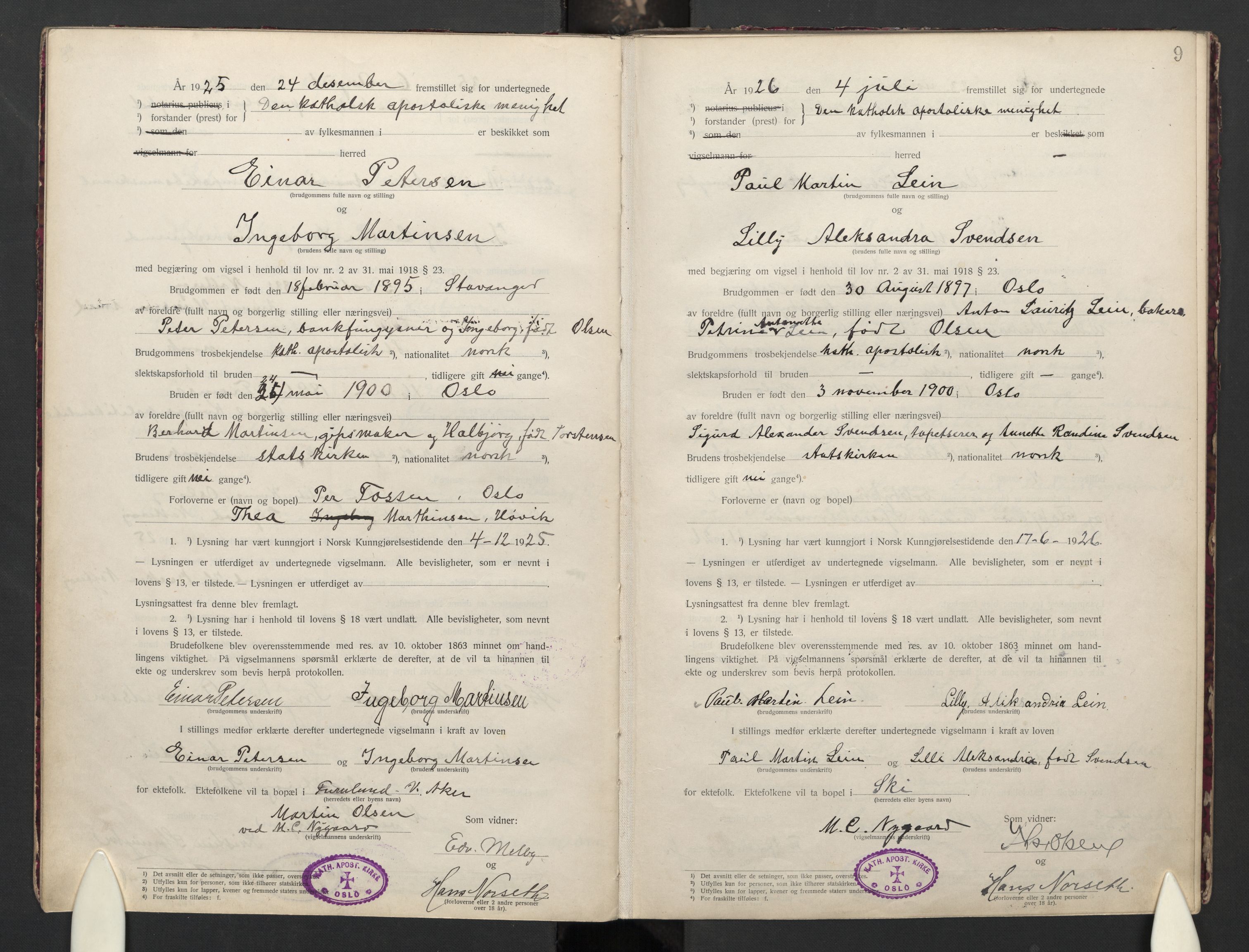 Den katolsk apostoliske menighet i Oslo , SAO/PAO-0214/F/Fb/L0004: Dissenter register no. 4, 1919-1947, p. 9