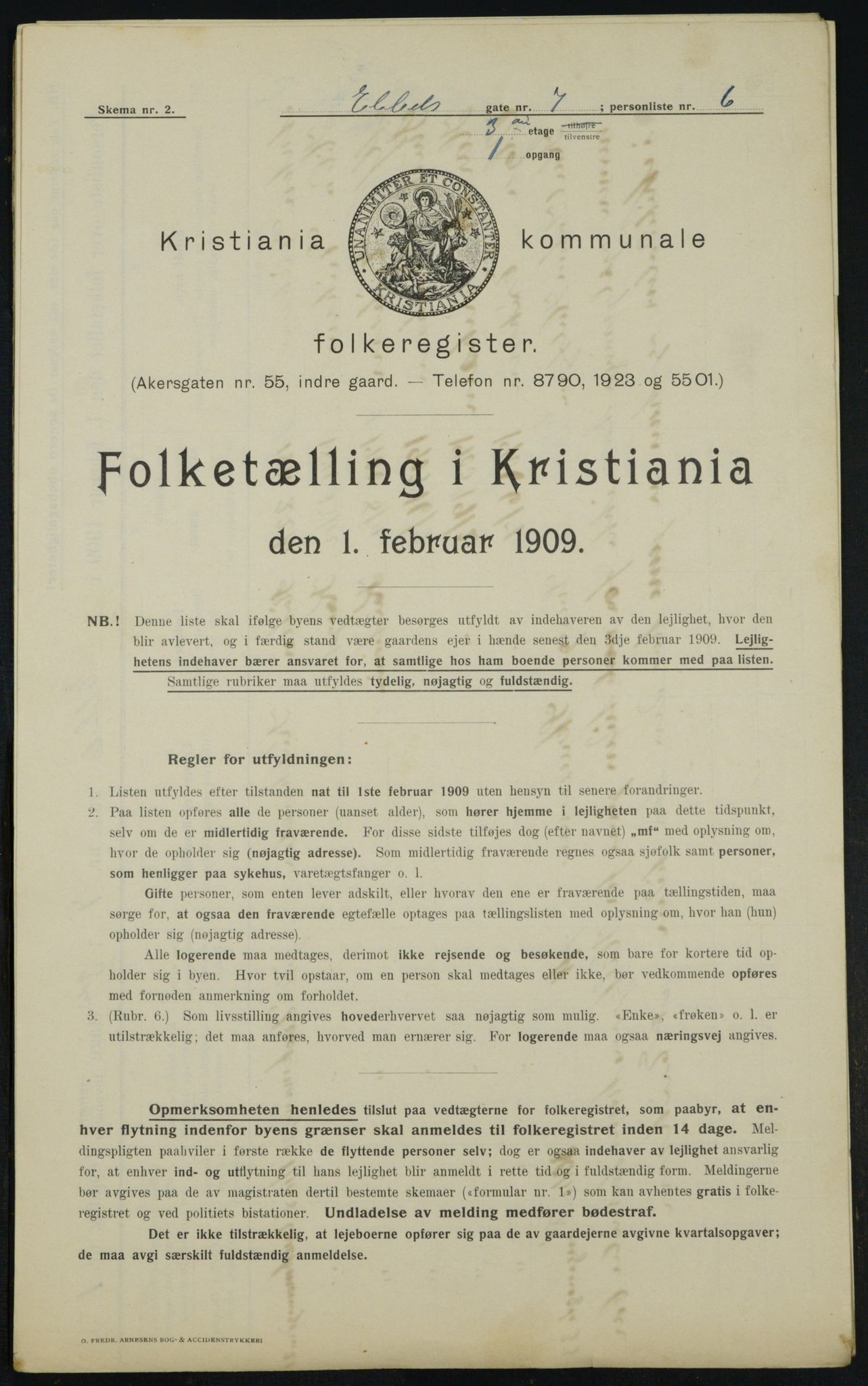 OBA, Municipal Census 1909 for Kristiania, 1909, p. 16450