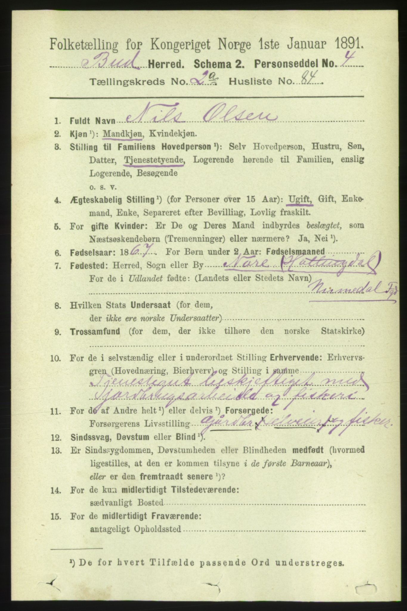 RA, 1891 census for 1549 Bud, 1891, p. 1189