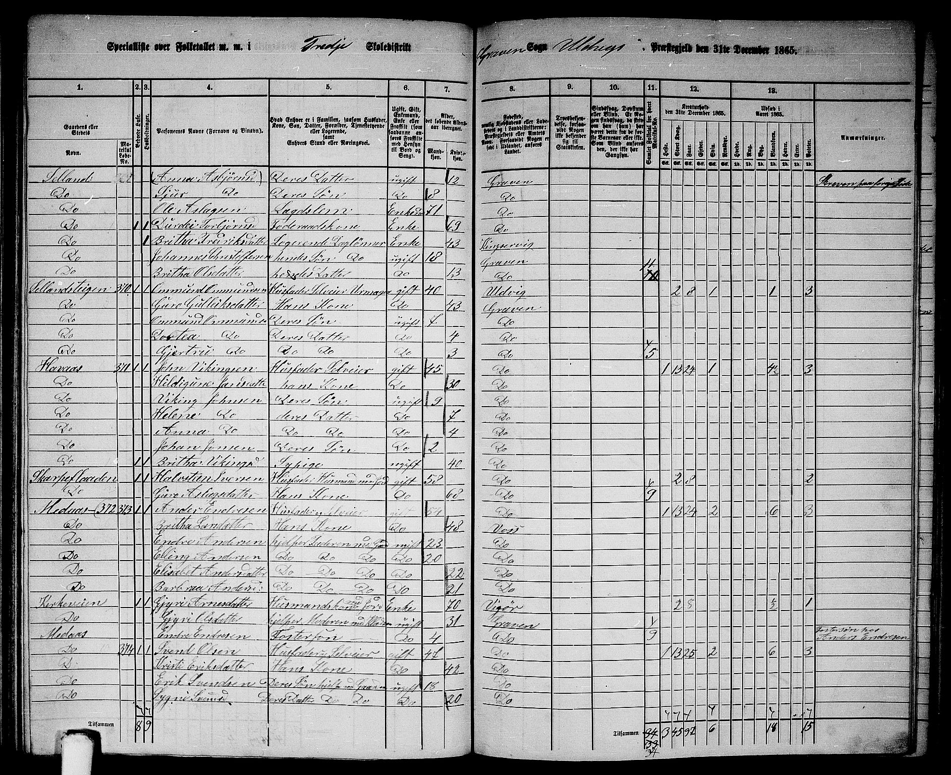 RA, 1865 census for Ulvik, 1865, p. 145