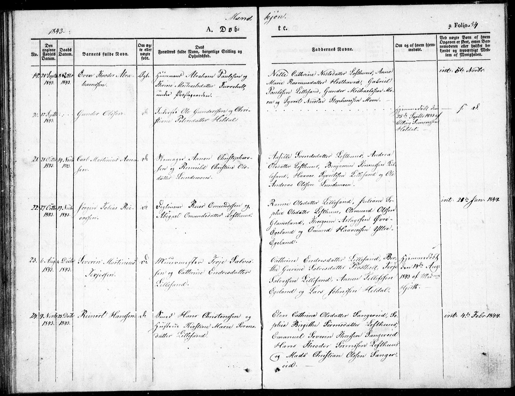Vestre Moland sokneprestkontor, SAK/1111-0046/F/Fb/Fbb/L0002: Parish register (copy) no. B 2, 1836-1851, p. 54