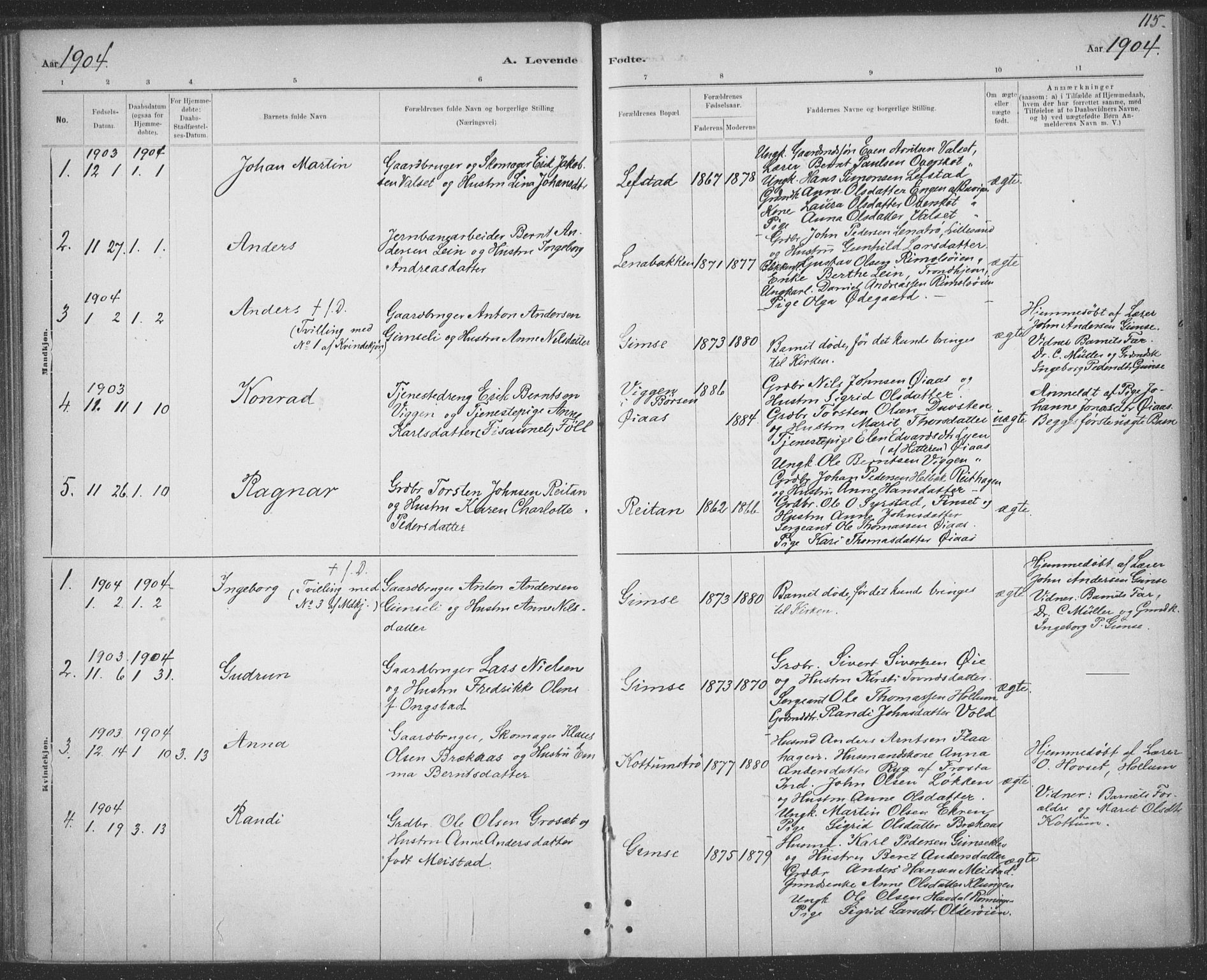 Ministerialprotokoller, klokkerbøker og fødselsregistre - Sør-Trøndelag, SAT/A-1456/691/L1085: Parish register (official) no. 691A17, 1887-1908, p. 115