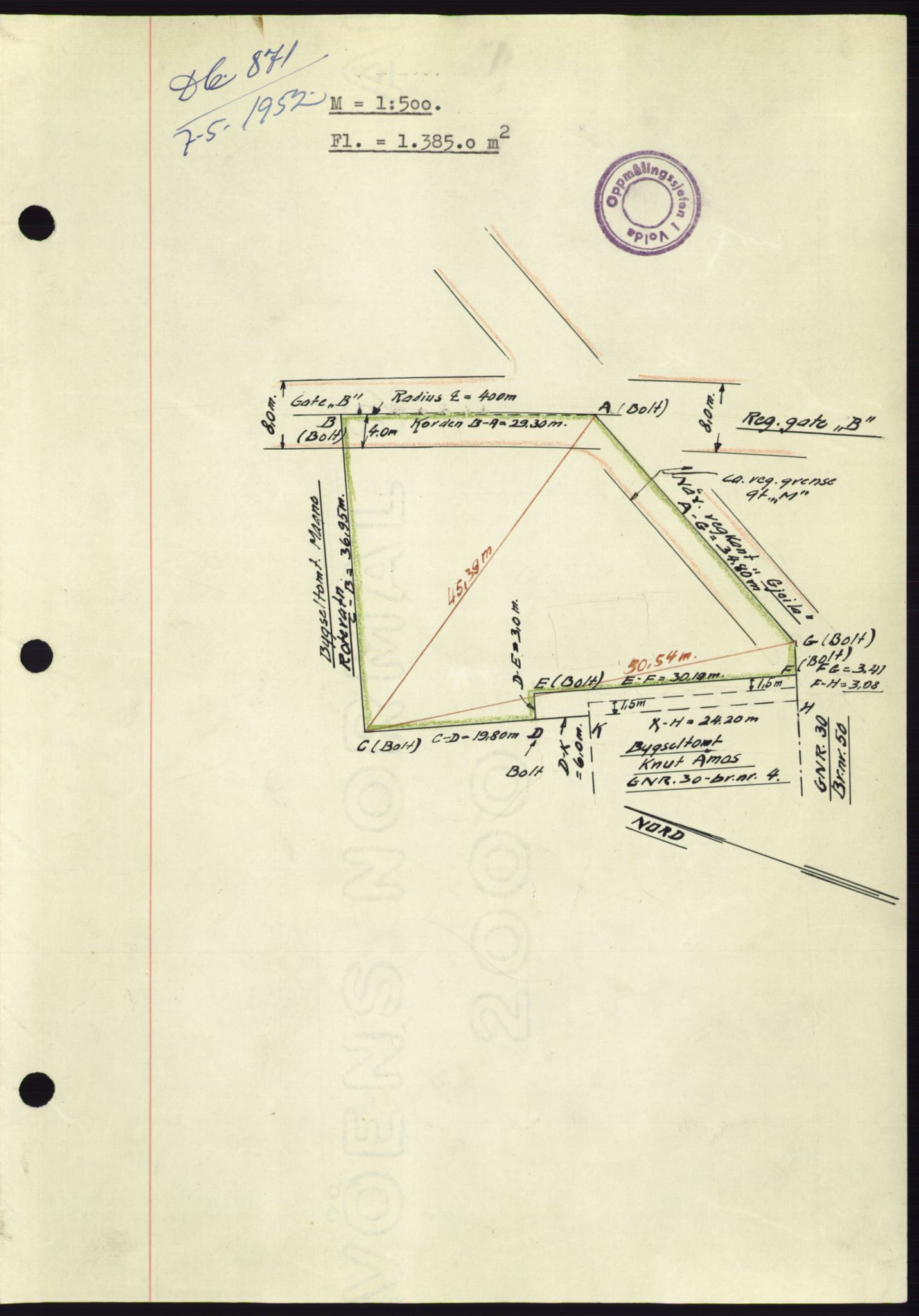 Søre Sunnmøre sorenskriveri, AV/SAT-A-4122/1/2/2C/L0092: Mortgage book no. 18A, 1952-1952, Diary no: : 871/1952