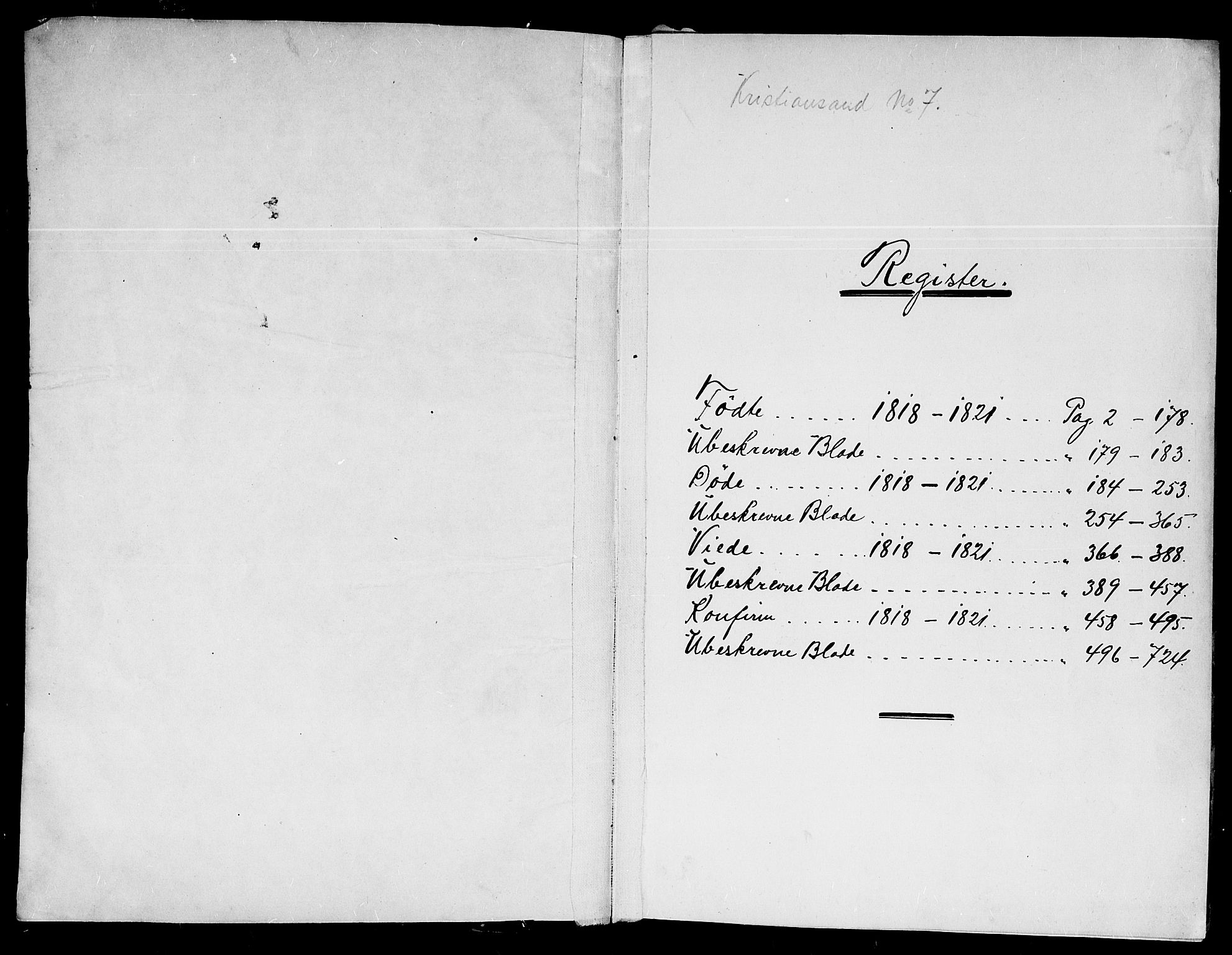 Kristiansand domprosti, SAK/1112-0006/F/Fb/L0001: Parish register (copy) no. B 1, 1818-1821