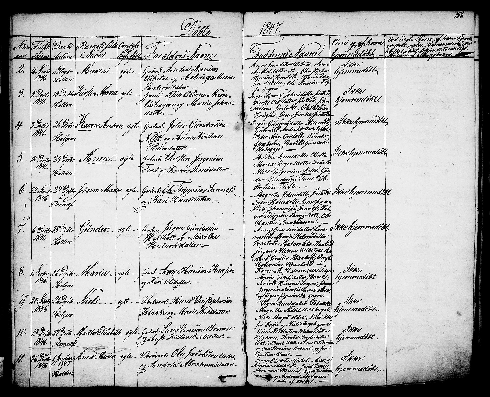 Holla kirkebøker, SAKO/A-272/F/Fa/L0004: Parish register (official) no. 4, 1830-1848, p. 156