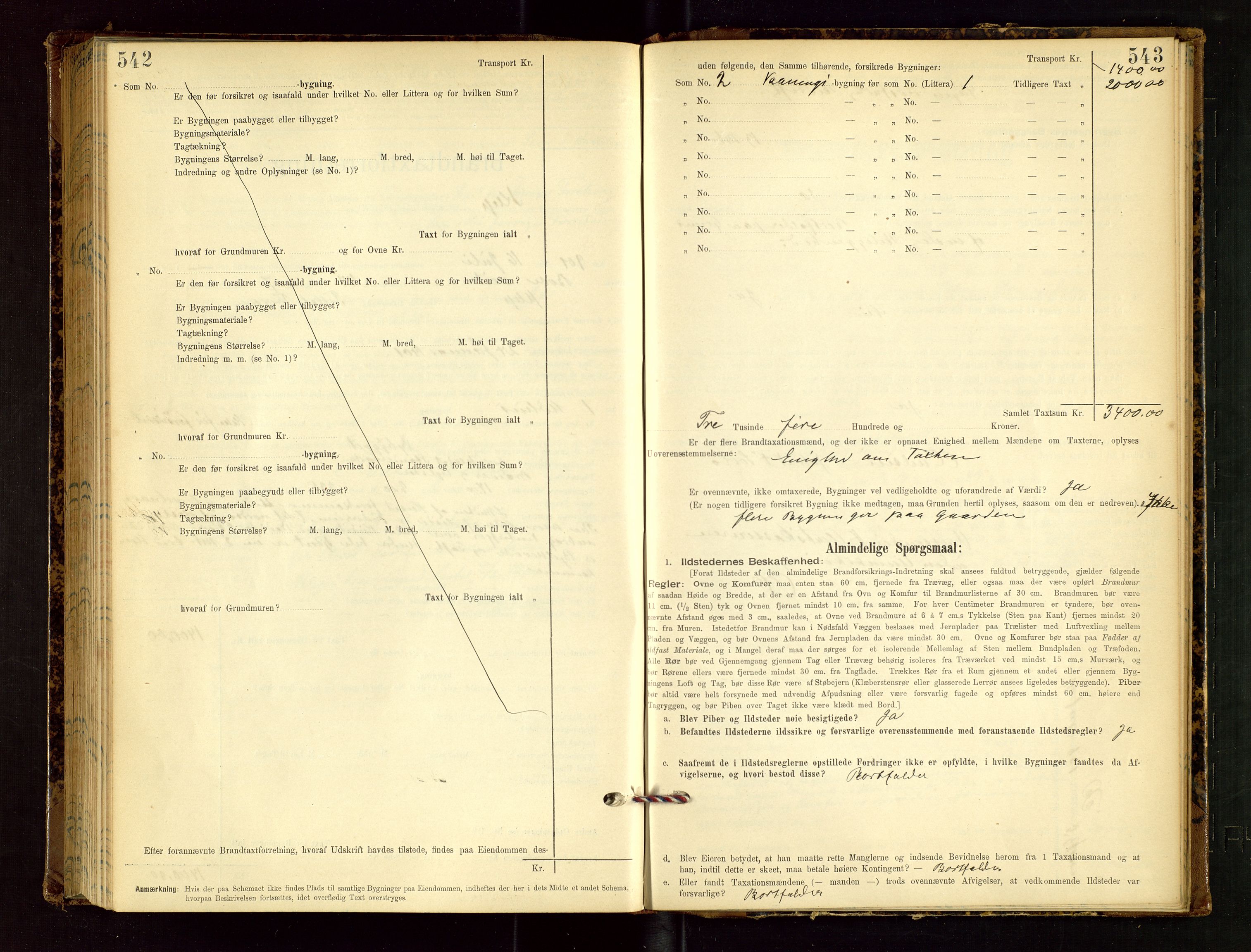 Klepp lensmannskontor, AV/SAST-A-100163/Goc/L0002: "Brandtaxationsprotokol" m/register, 1898-1902, p. 542-543