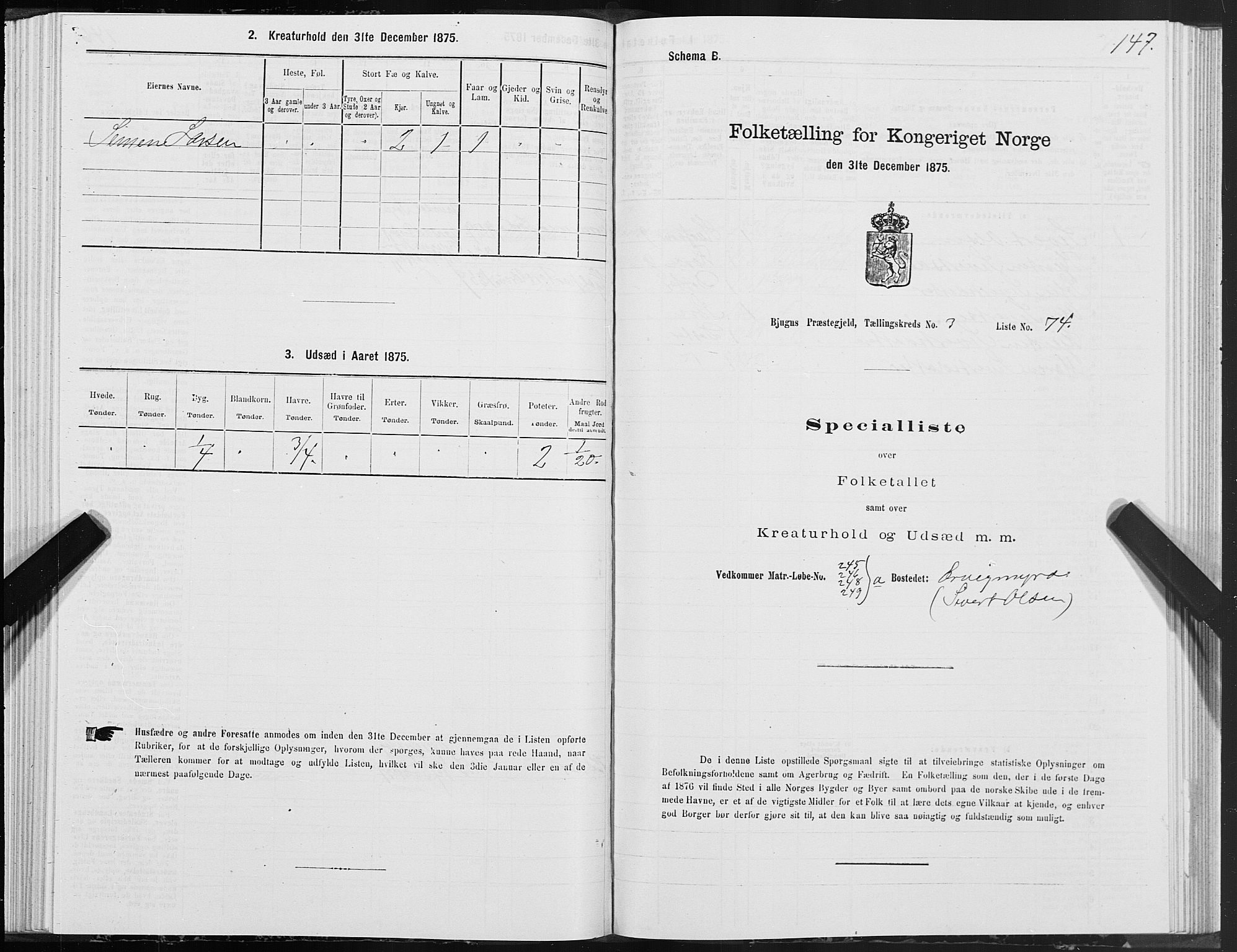 SAT, 1875 census for 1627P Bjugn, 1875, p. 2147