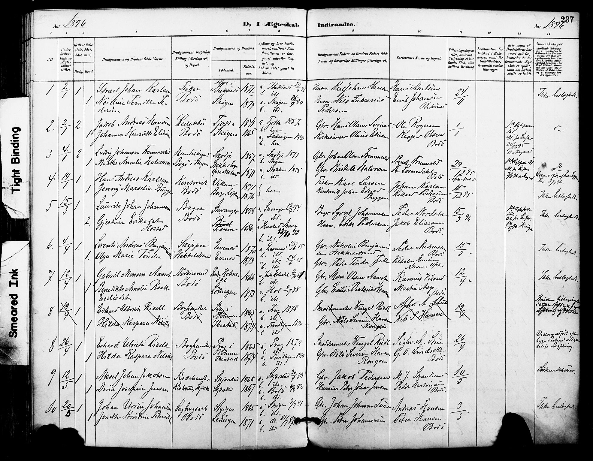 Ministerialprotokoller, klokkerbøker og fødselsregistre - Nordland, AV/SAT-A-1459/801/L0010: Parish register (official) no. 801A10, 1888-1899, p. 237