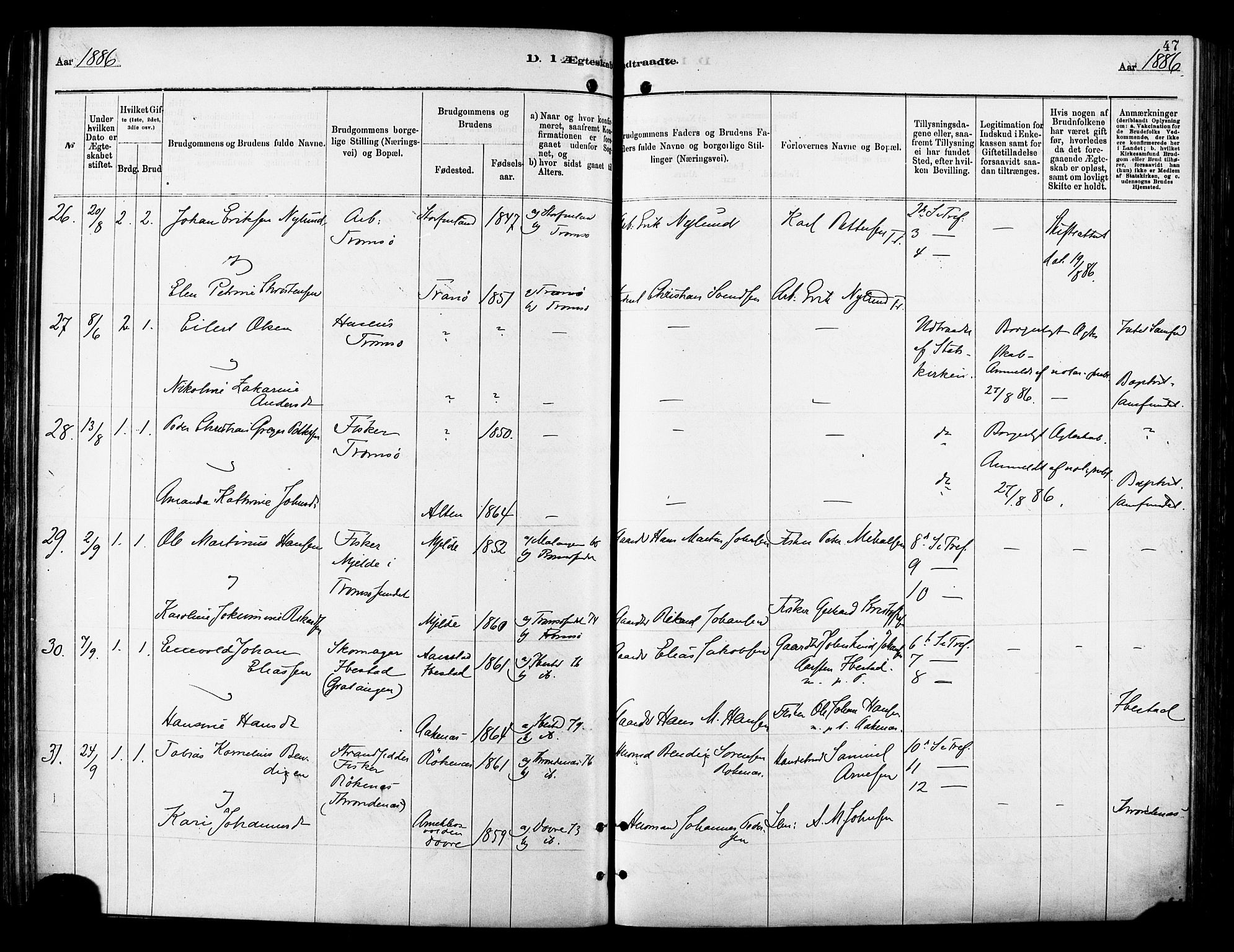 Tromsø sokneprestkontor/stiftsprosti/domprosti, SATØ/S-1343/G/Ga/L0014kirke: Parish register (official) no. 14, 1878-1888, p. 47
