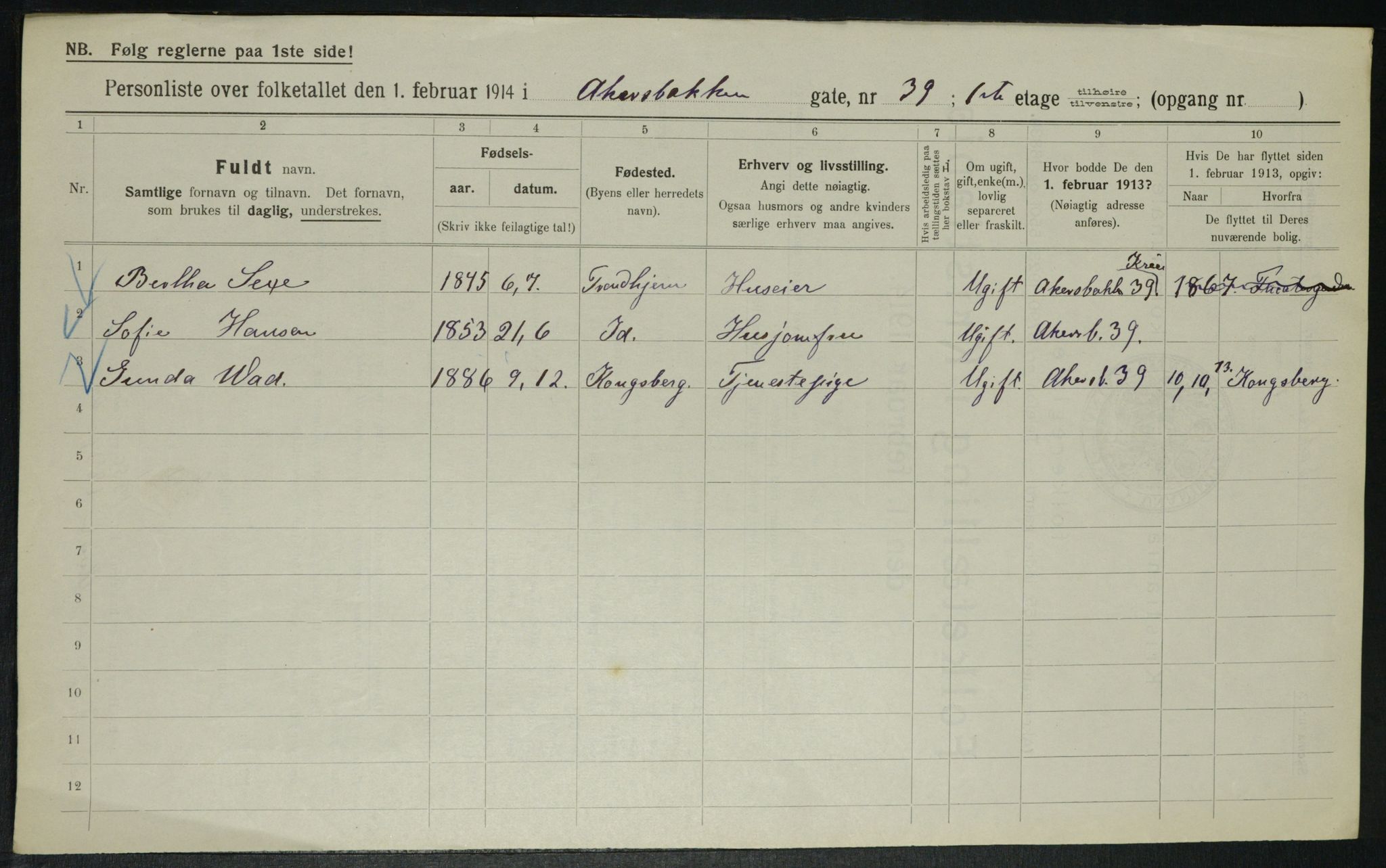 OBA, Municipal Census 1914 for Kristiania, 1914, p. 309