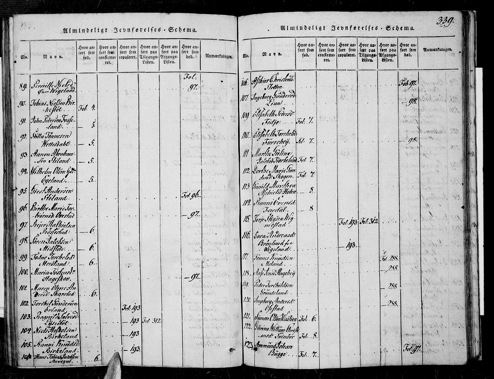 Sør-Audnedal sokneprestkontor, AV/SAK-1111-0039/F/Fa/Fab/L0005: Parish register (official) no. A 5, 1816-1830, p. 339