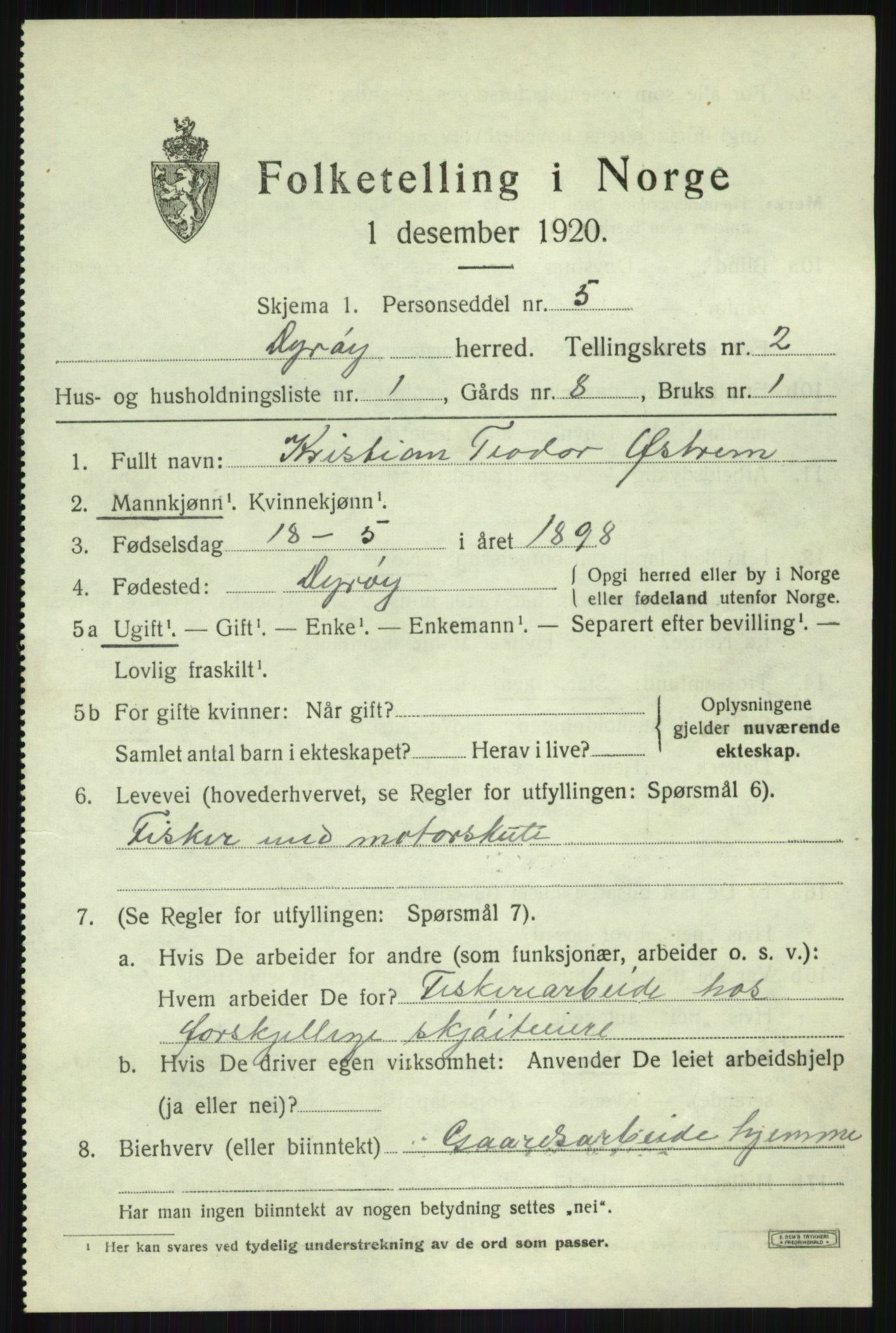 SATØ, 1920 census for Dyrøy, 1920, p. 1281