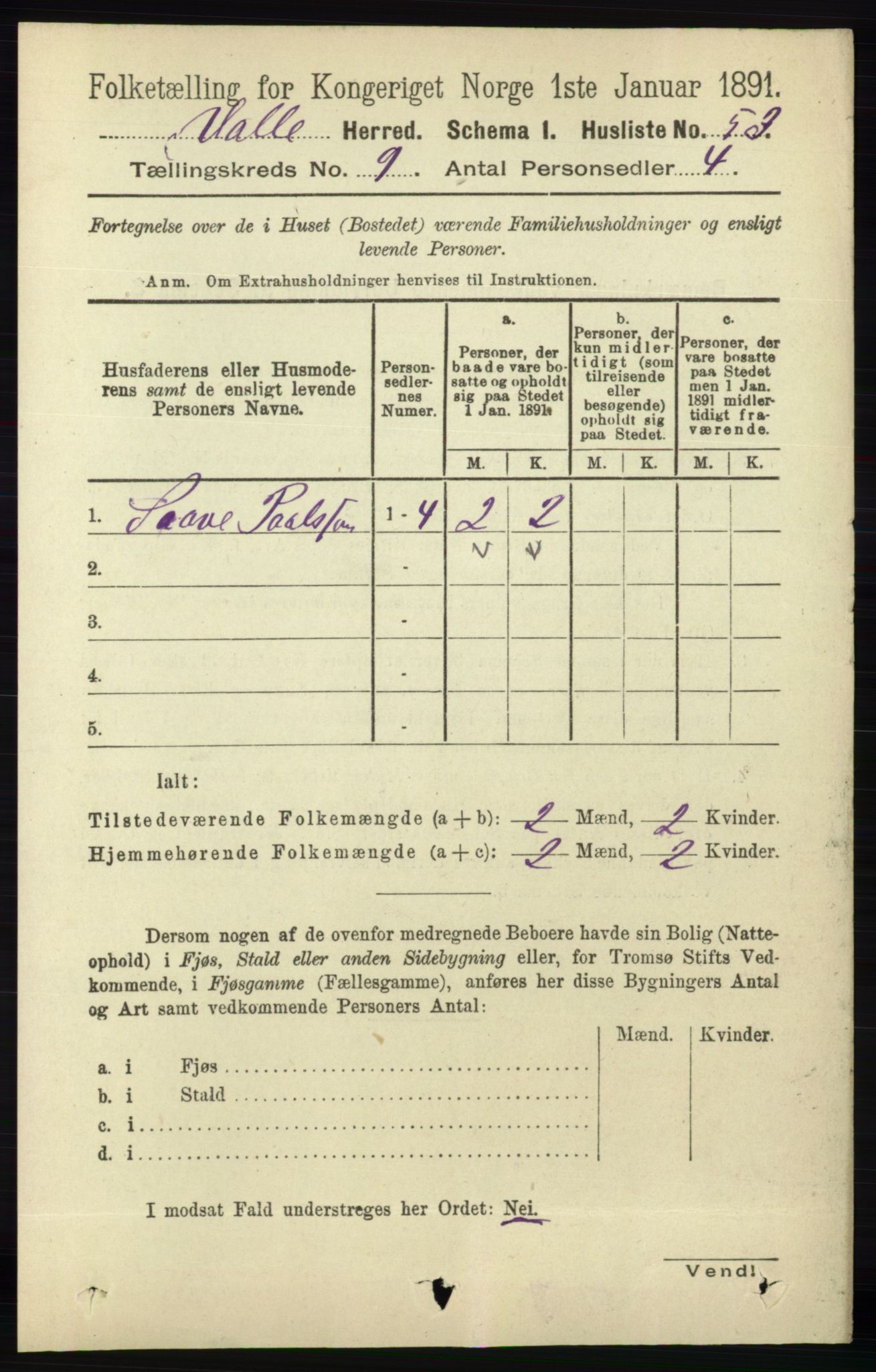 RA, 1891 census for 0940 Valle, 1891, p. 2440