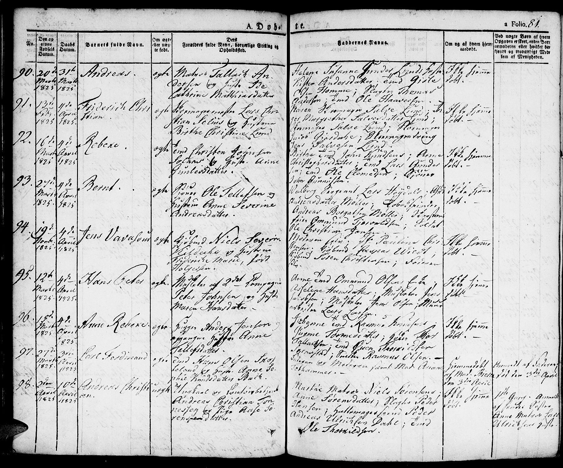 Kristiansand domprosti, SAK/1112-0006/F/Fa/L0009: Parish register (official) no. A 9, 1821-1827, p. 81