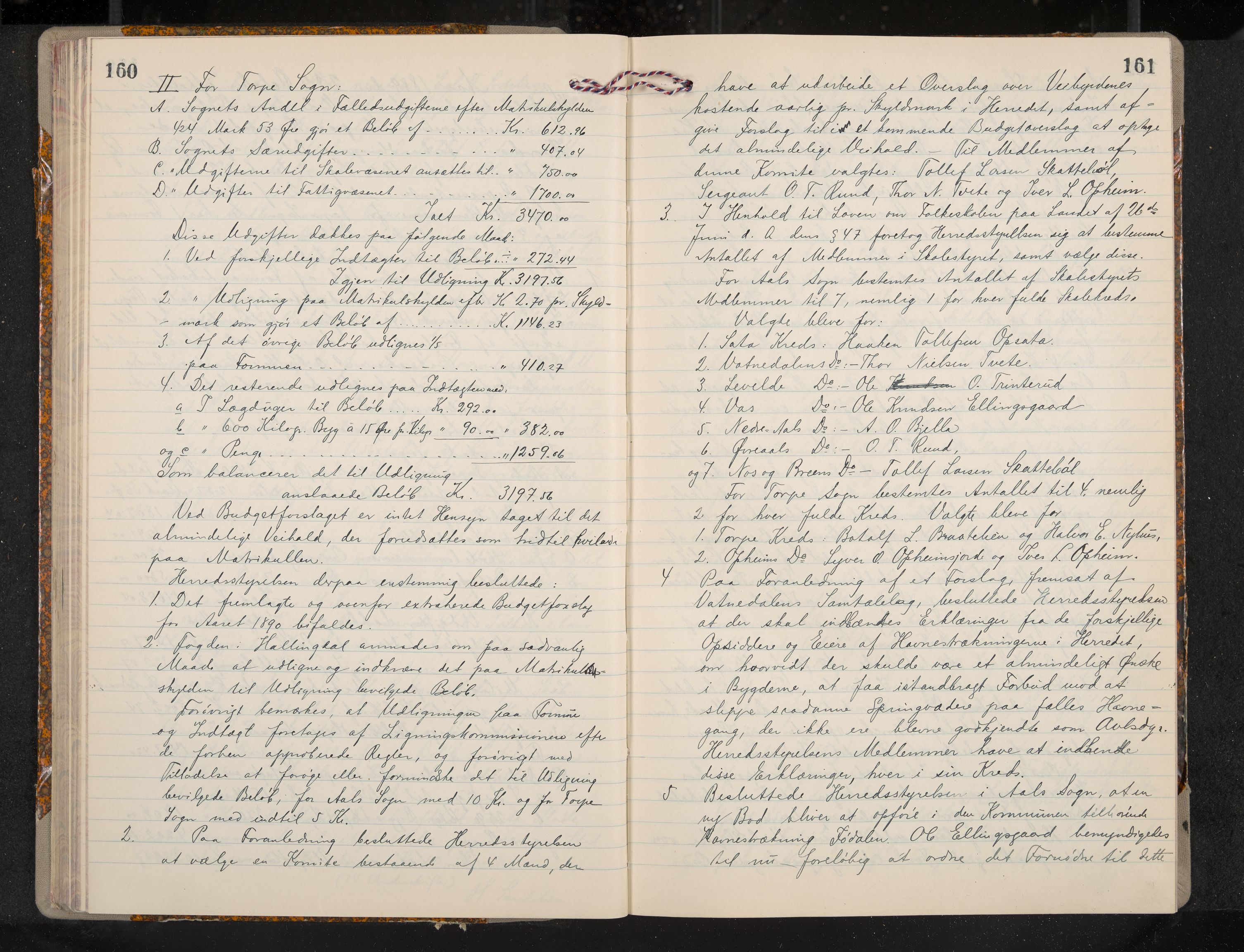 Ål formannskap og sentraladministrasjon, IKAK/0619021/A/Aa/L0004: Utskrift av møtebok, 1881-1901, p. 160-161