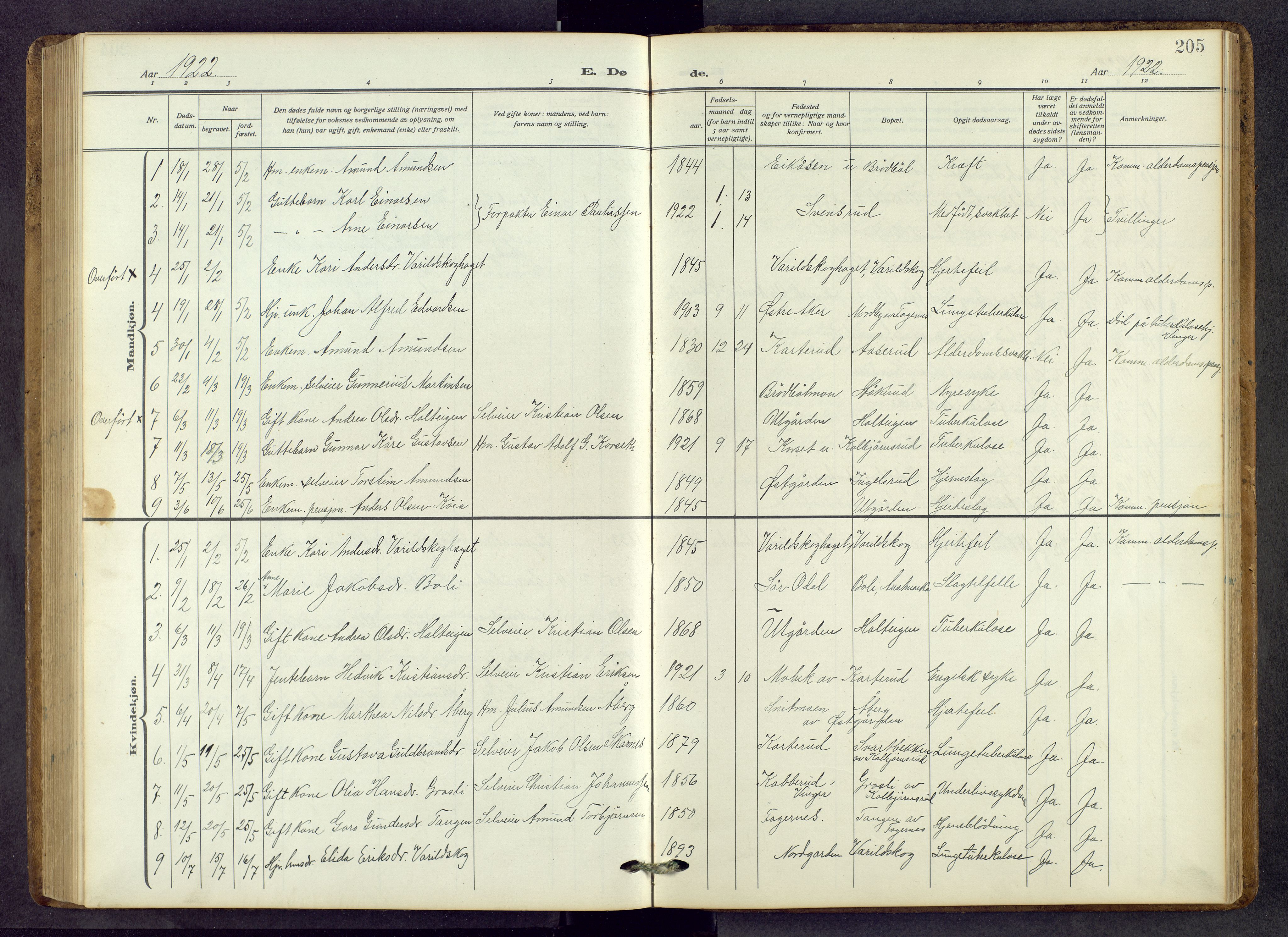 Vinger prestekontor, AV/SAH-PREST-024/H/Ha/Hab/L0006: Parish register (copy) no. 6, 1921-1973, p. 205