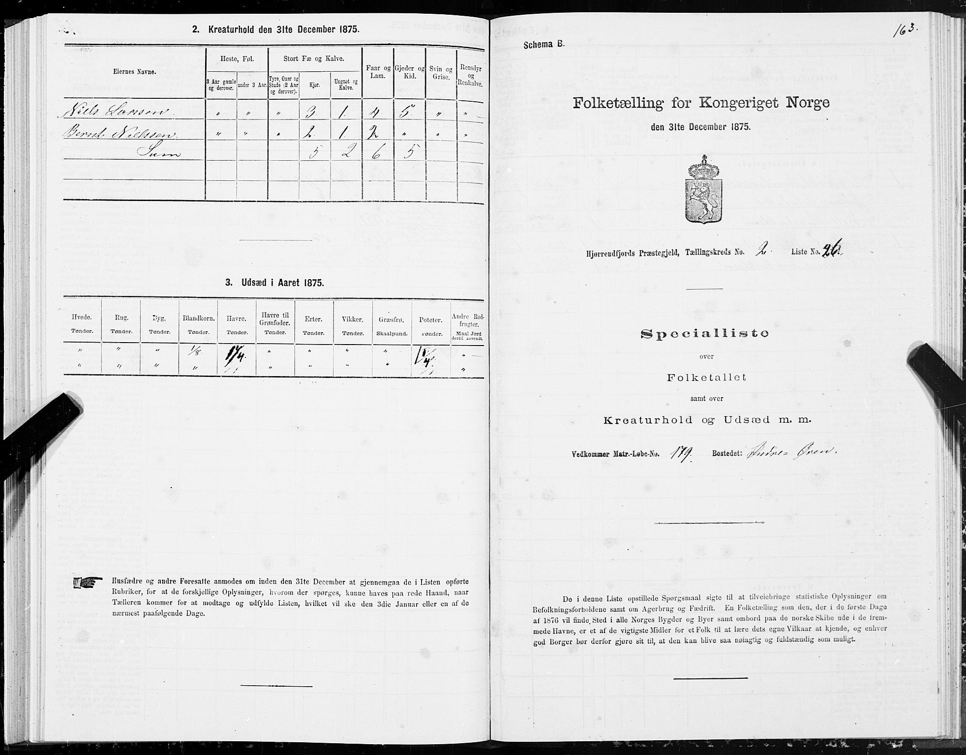 SAT, 1875 census for 1522P Hjørundfjord, 1875, p. 1163