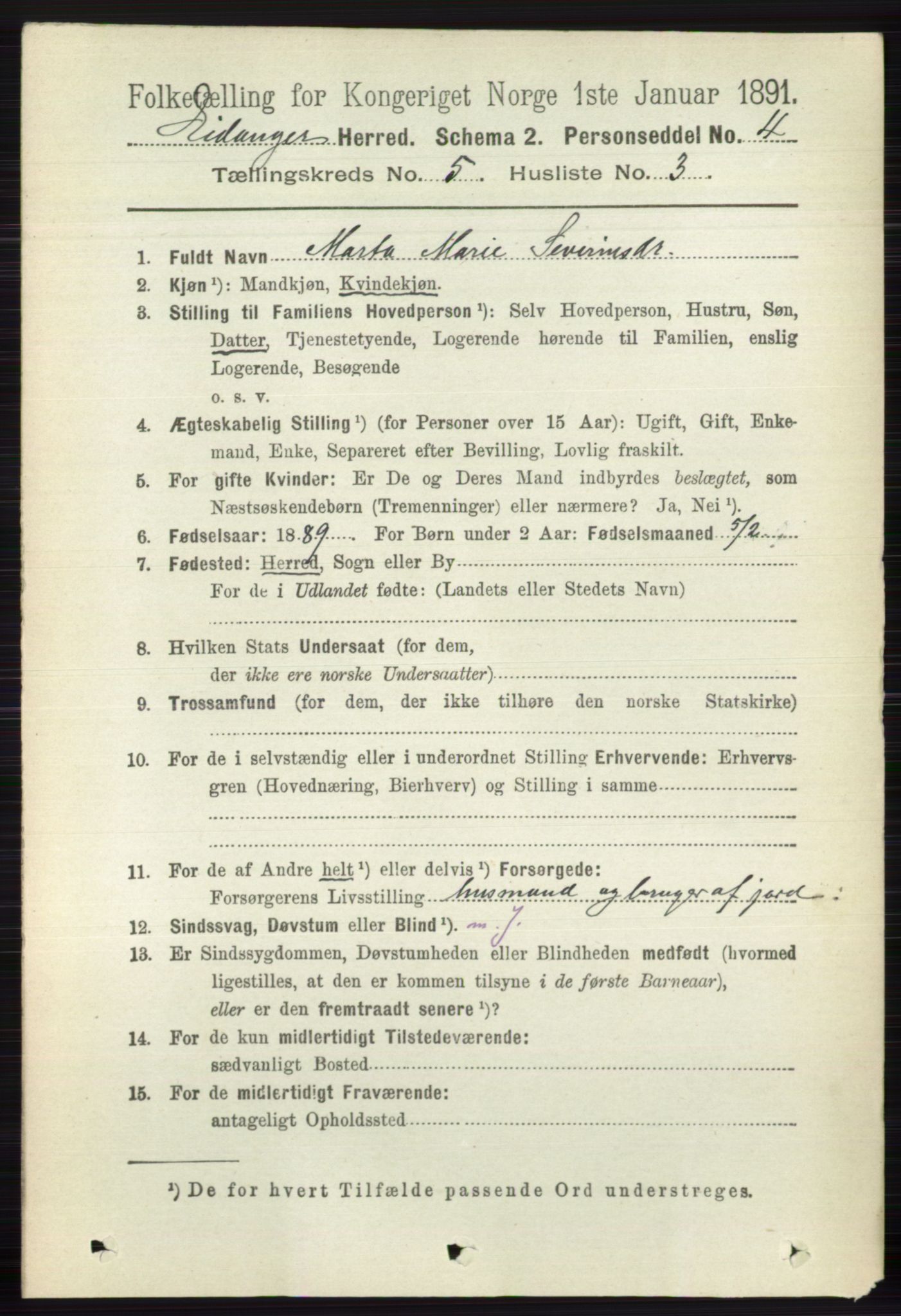 RA, 1891 census for 0813 Eidanger, 1891, p. 2280