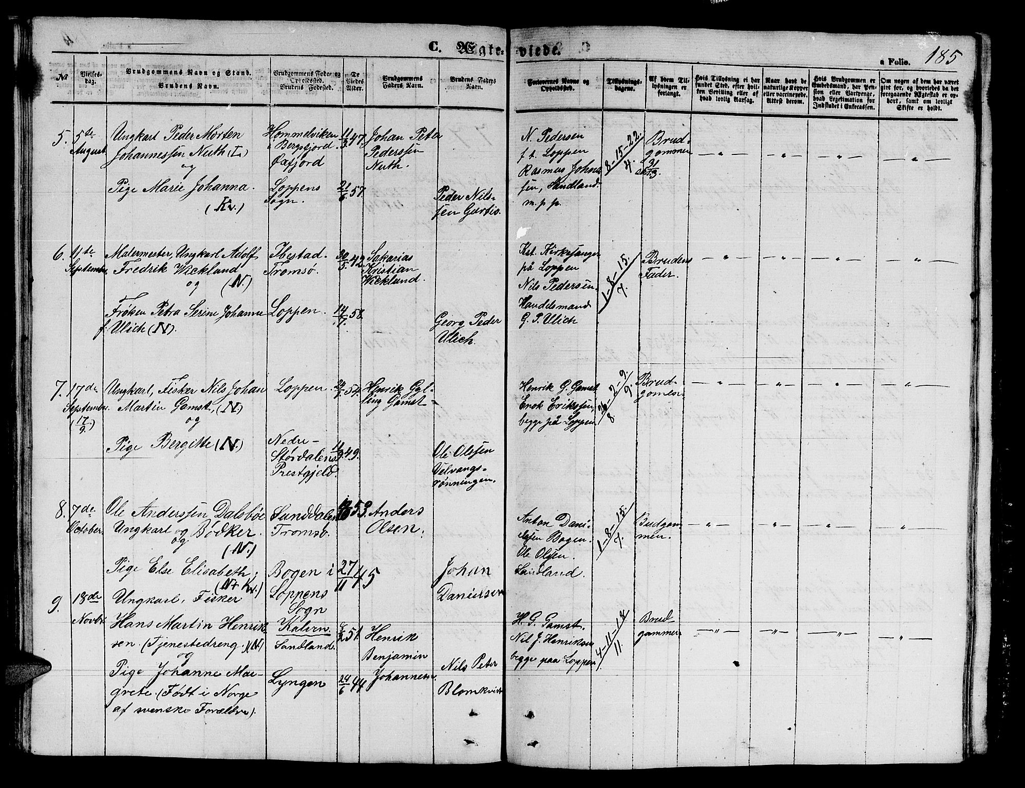 Loppa sokneprestkontor, AV/SATØ-S-1339/H/Hb/L0002klokker: Parish register (copy) no. 2, 1850-1880, p. 185