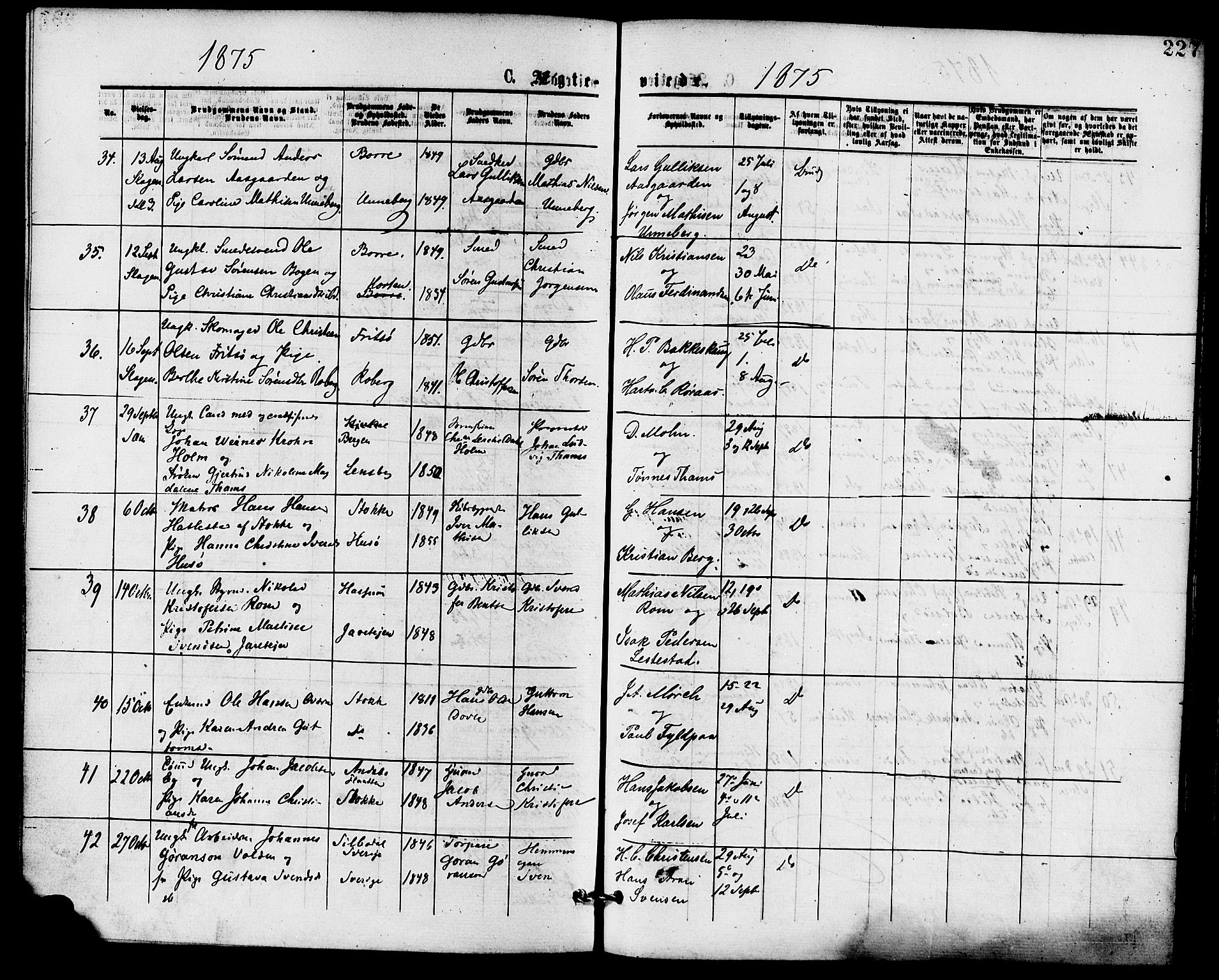 Sem kirkebøker, AV/SAKO-A-5/F/Fa/L0009: Parish register (official) no. I 9, 1874-1877, p. 227