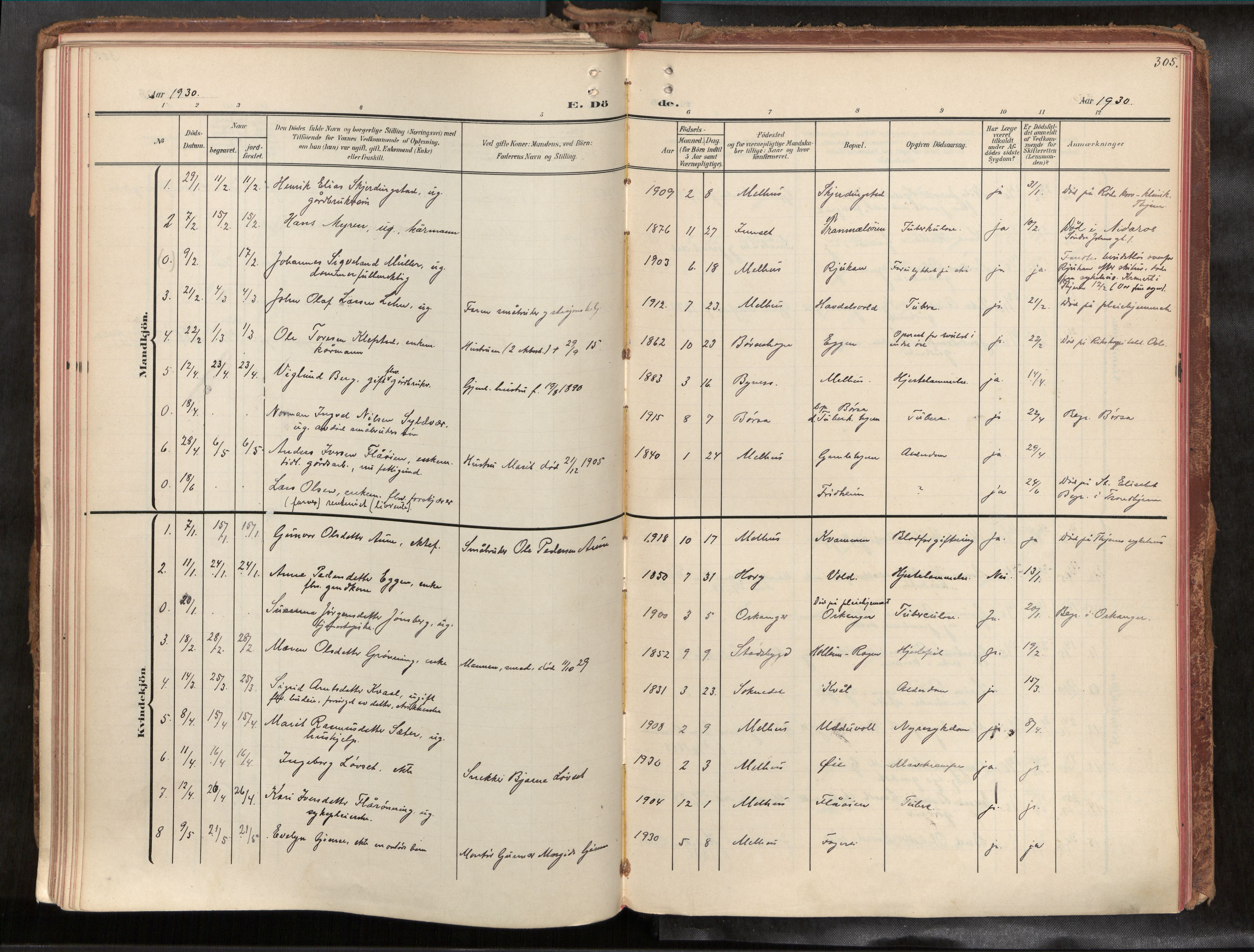 Ministerialprotokoller, klokkerbøker og fødselsregistre - Sør-Trøndelag, SAT/A-1456/691/L1085b: Parish register (official) no. 691A18, 1908-1930, p. 305