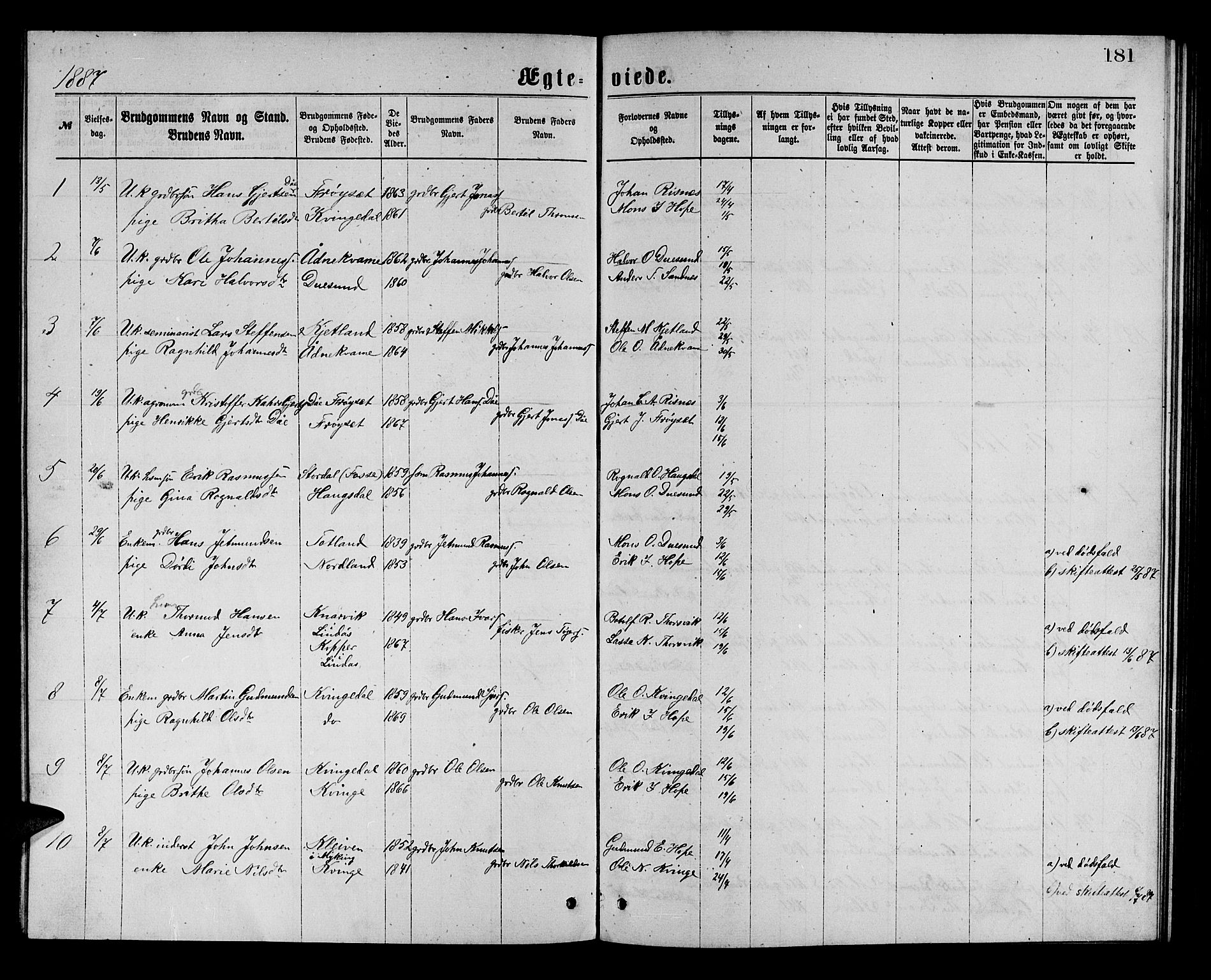 Masfjorden Sokneprestembete, AV/SAB-A-77001: Parish register (copy) no. A 2, 1876-1891, p. 181