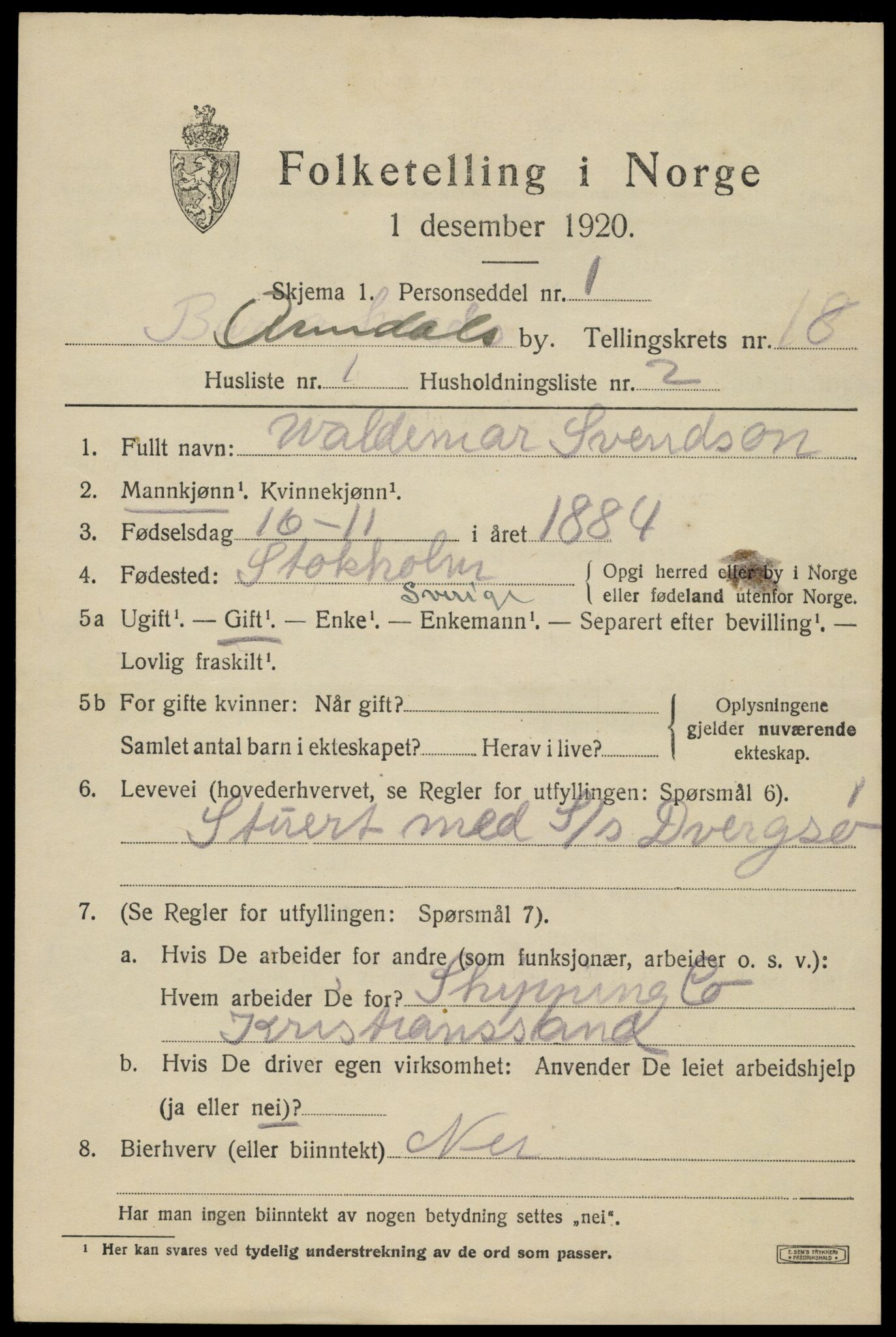 SAK, 1920 census for Arendal, 1920, p. 24942